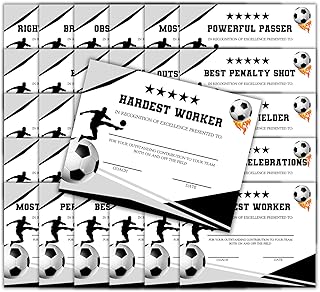 Soccer Achievement Awards 30pk 8.5x11” Certificate End of Year Awards MVP Youth Sports Team Participation Recognition Player of the League