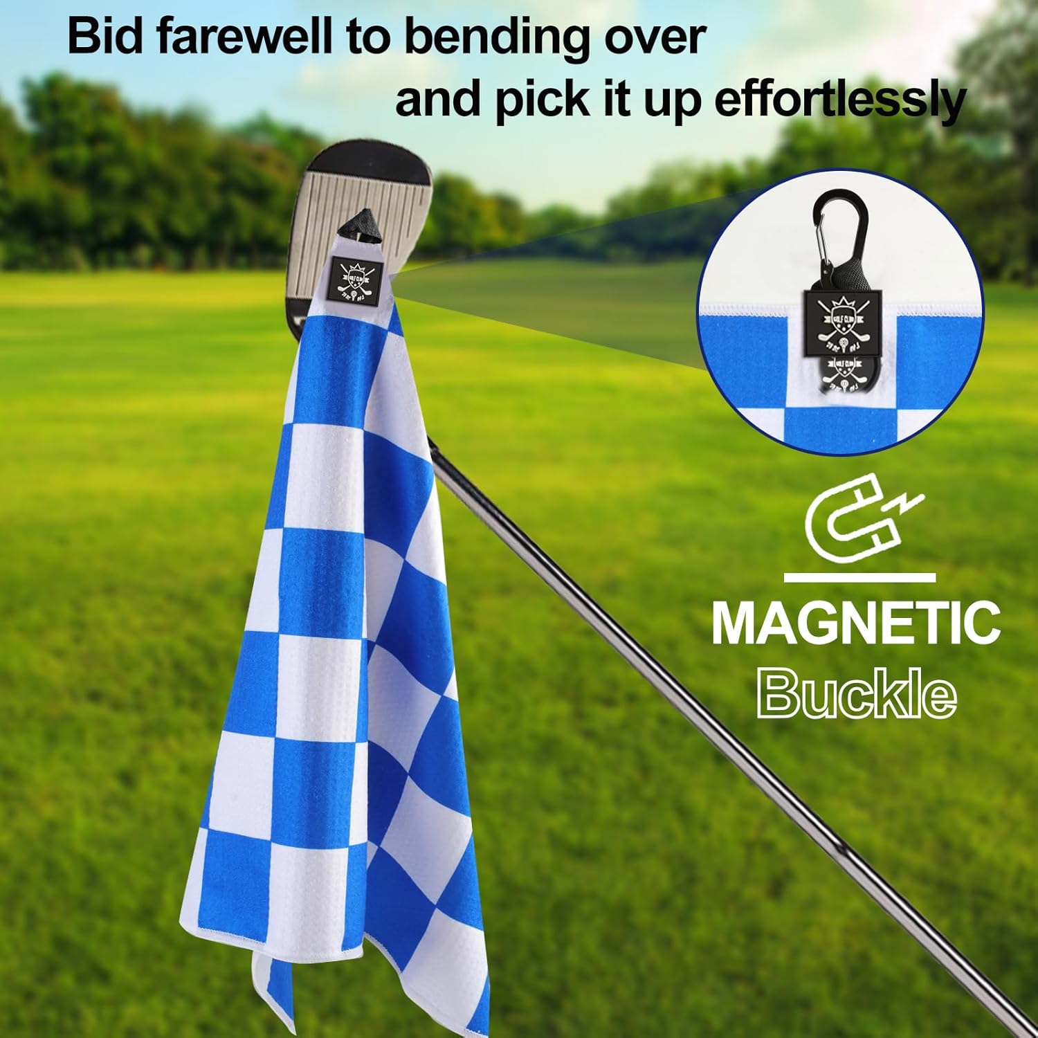 2 Pcs Magnetic Golf Towel (24"x16") for Men - Premium Color Waffle-Pattern Golf Towel Magnetic with Clip. GolfAccessories for Men & Women, Fits GolfCarts/Clubs - Red/Blue - Image 3