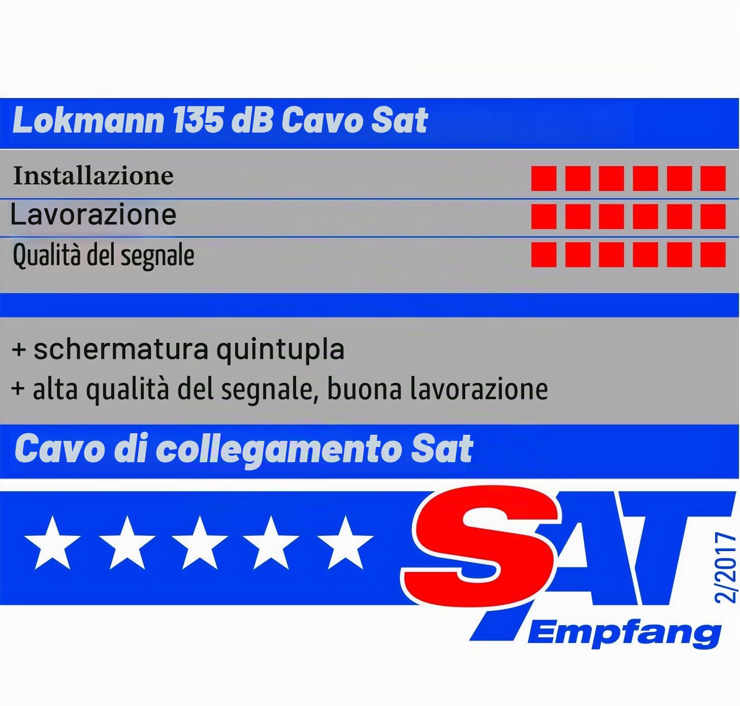 Cavo coassiale coassiale, 50 m, in rame puro, 135 dB, schermatura a 5 strati, cavo antenna satellitare, Full HD, UHD, 4K, 8K + 10 connettori F