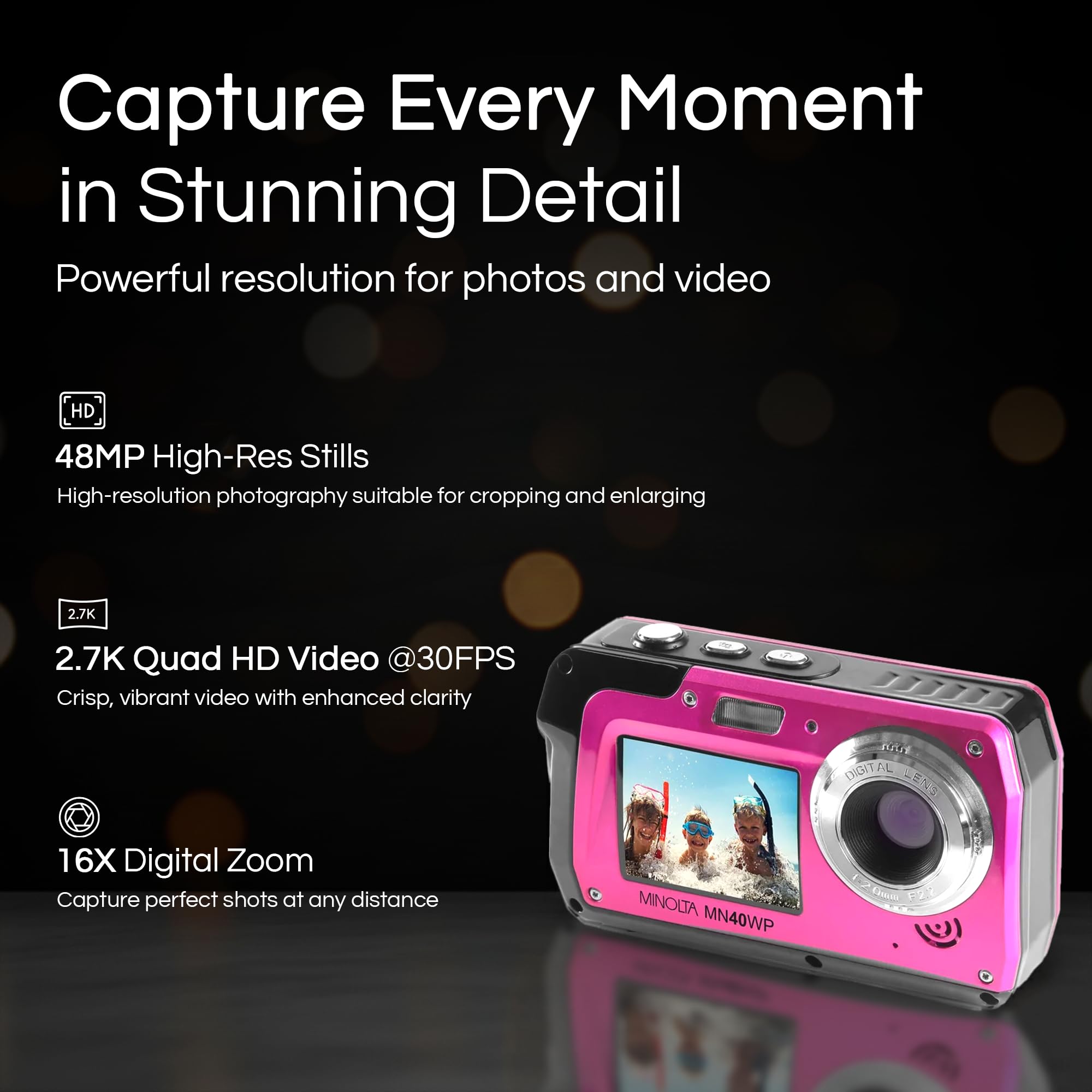 Amazon.com : Minolta MN40WP 48MP Waterproof Digital Camera – Dual