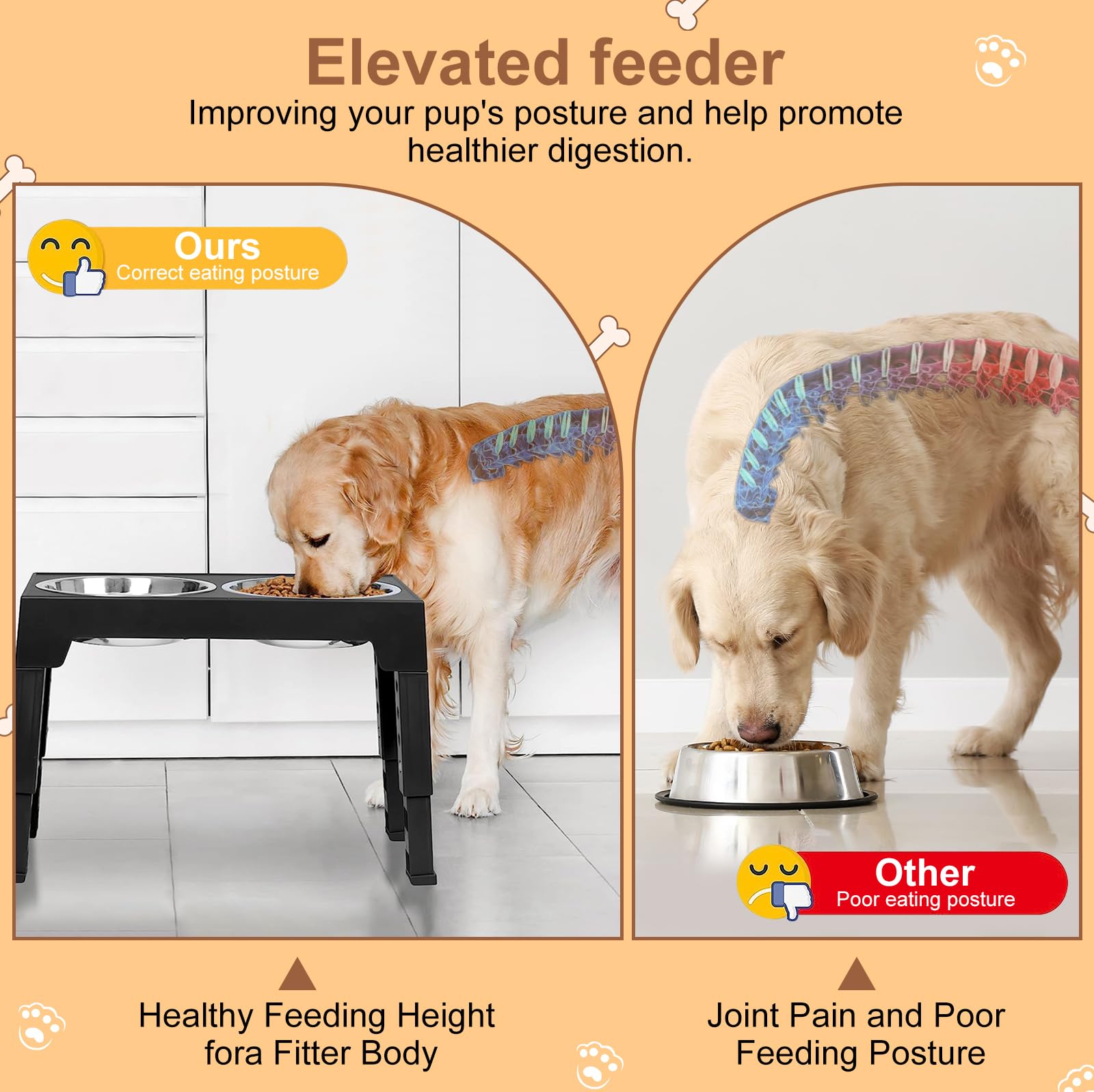 Gamelle Surélevée Réglable, 4 hauteurs, Pliable & antidérapant | Protège cou et articulations, réduit le risque d'ingestion rapide – station repas ergonomique pour une alimentation saine