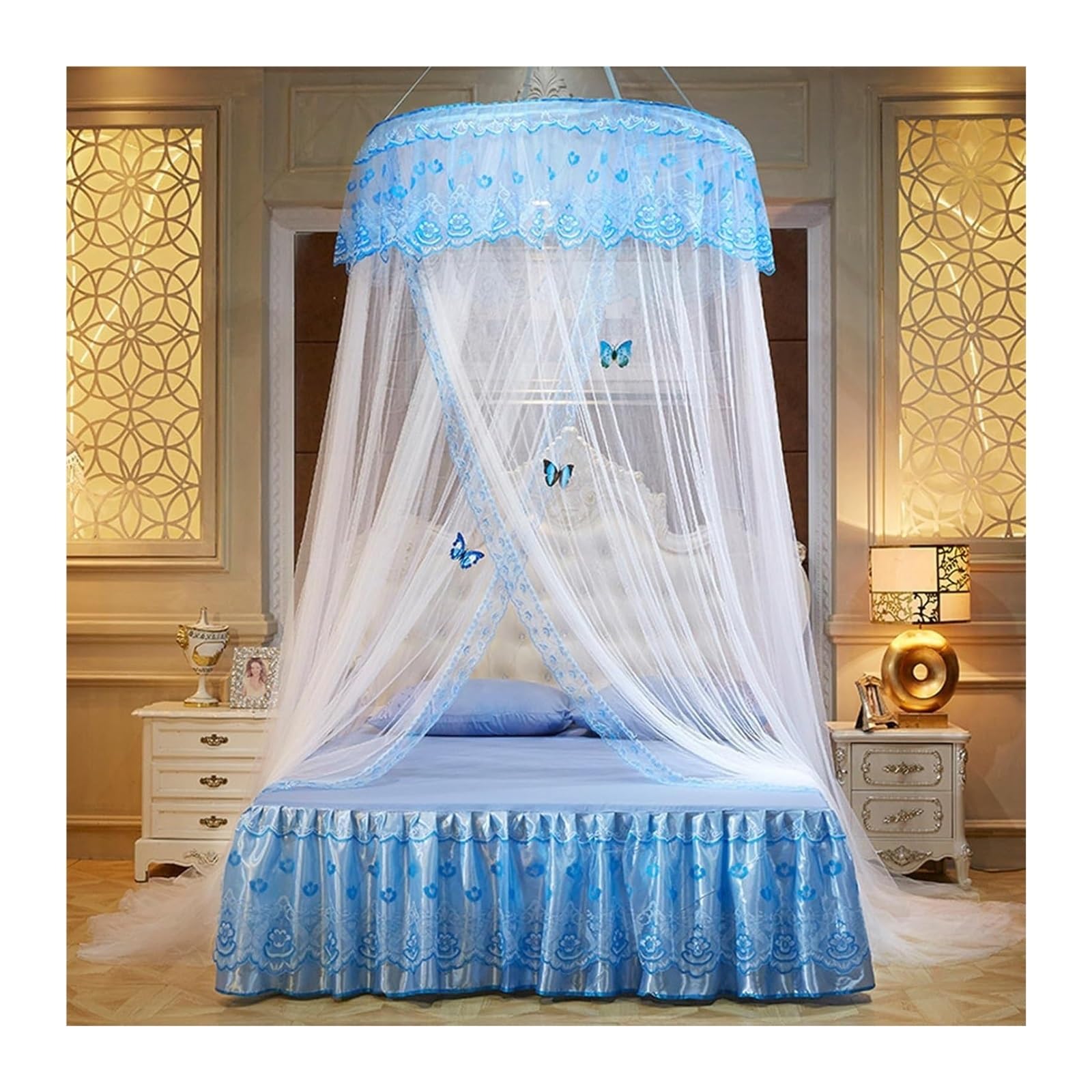 Tente de rêve féerique et baldaquin rond bleu, le cadeau idéal pour chambre d'enfant
