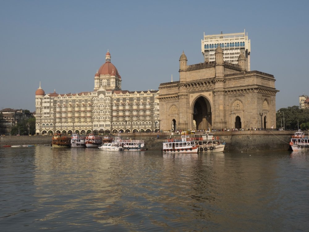 Posterazzi Gateway Taj Mahal Palace and Tower Hotel in The Background Colaba Mumbai Maharashtra India Poster Print by Panoramic Images, (36 x 24), Varies