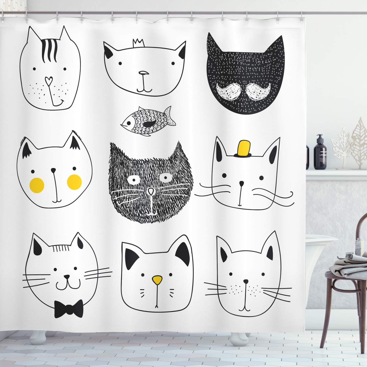 Ambesonne Katzen-Duschvorhang – Skurriles Design „Royal Kitty“, 175x213 Cm, Wasserabweisend, Mit Haken