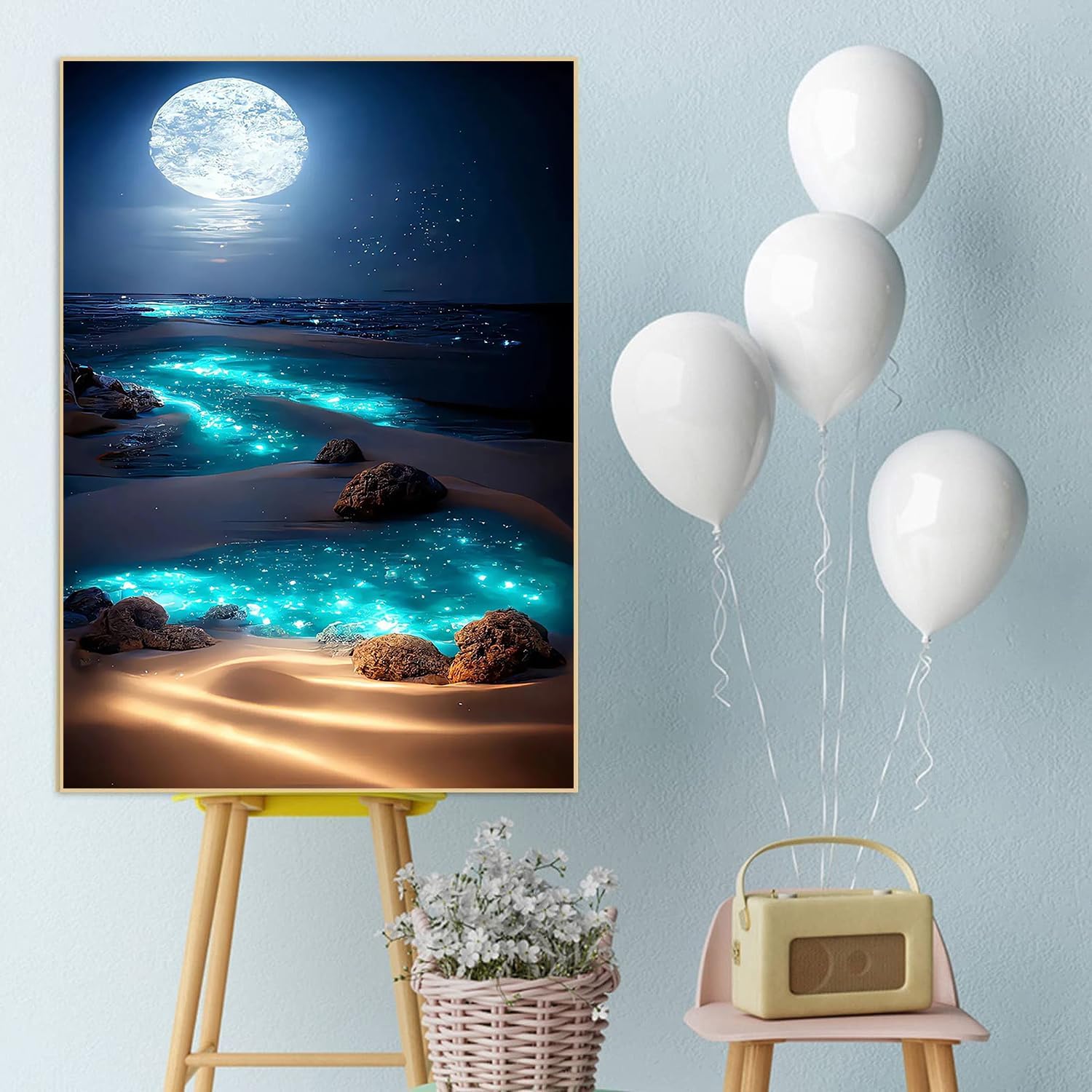 Kit Pittura Diamante 5D Spiaggia E Luna - 30x40cm, Con Perline Rotonde, Decorazione Murale - Foto 6