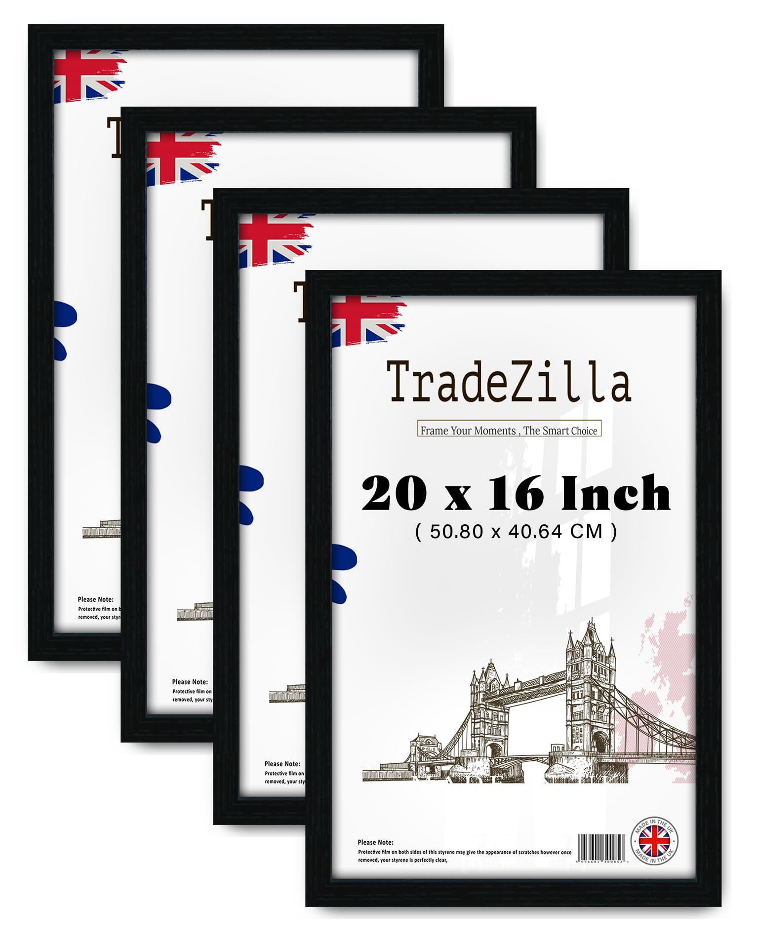 Tradezilla Black Pack Of 4 Mdf Wood Picture Frame (50.80 X 40.64 Cm) Wall Gallery Poster Frame For Art, Home Décor, Durable Engineered Wood, Hanging Hooks For Easy Mounting [ ]