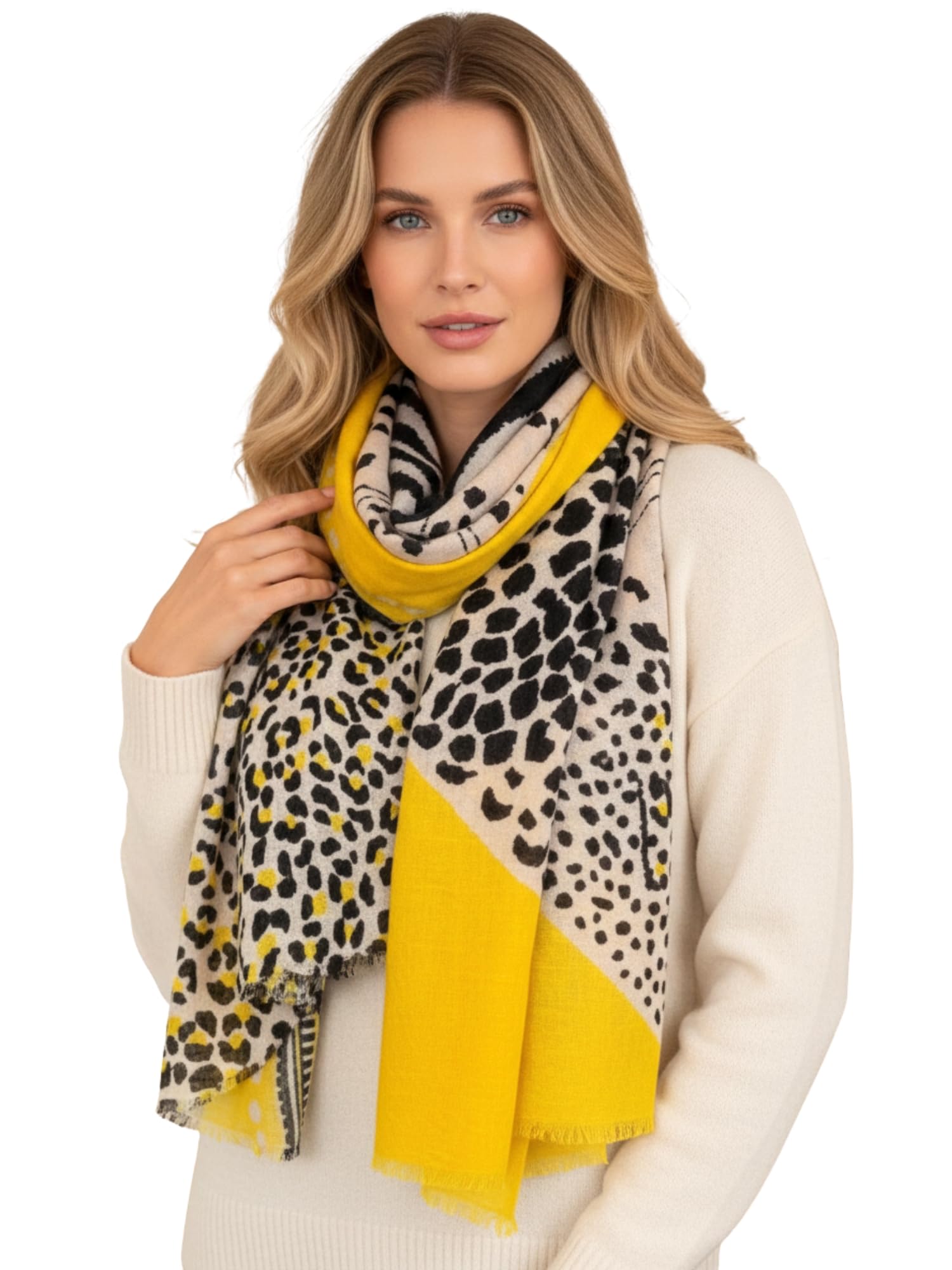 Women Animal Leopard Print Scarf - Ladies Scarves with Stripe, Leopard Print Gifts, Pashmina Shawl, Long Winter Wrap Wearable Blanket, Womens Neck Scarf Shawl Scarfs Animal (Tiger Leopard: Yellow)