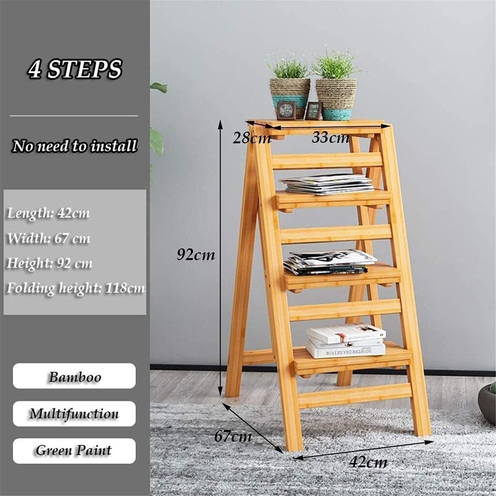 Taburete de Paso portátil Plegable de 4 peldaños para Cocina, Taburete de Paso para niños pequeños, Taburete de Madera de 4 Pasos para Adultos y niños en Interiores