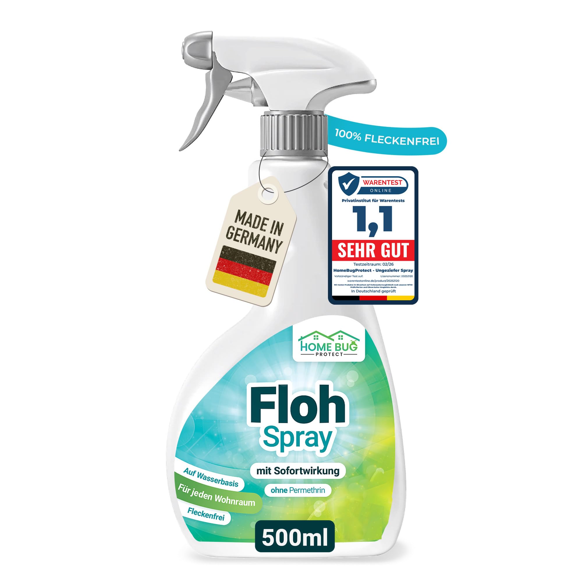 HomeBugProtect Flohspray & Flohmittel 500ml Sprühflasche - effektives Flohspray für Wohnung und Möbel - Wirksames Anti Flohmittel Katzen & Flohmittel Hund - wasserbasiert & fleckenfrei