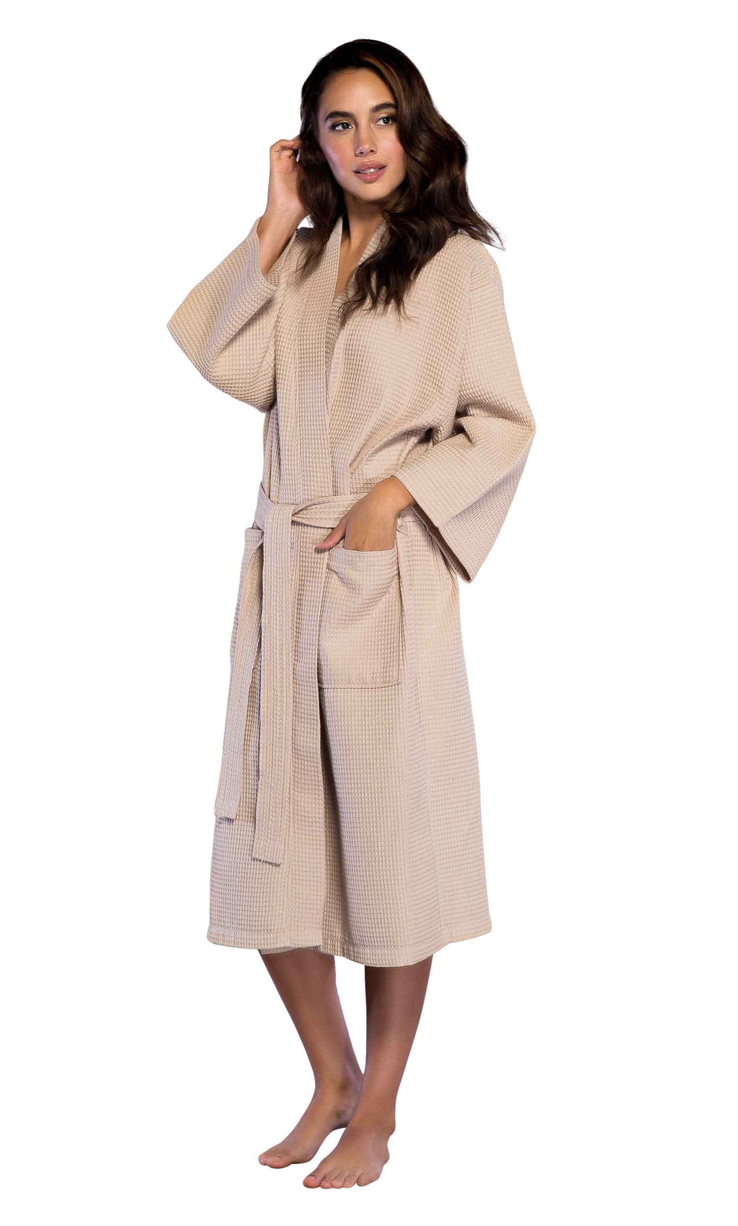 Turquaz Lightweight Long Waffle Kimono Spa Robe for Women