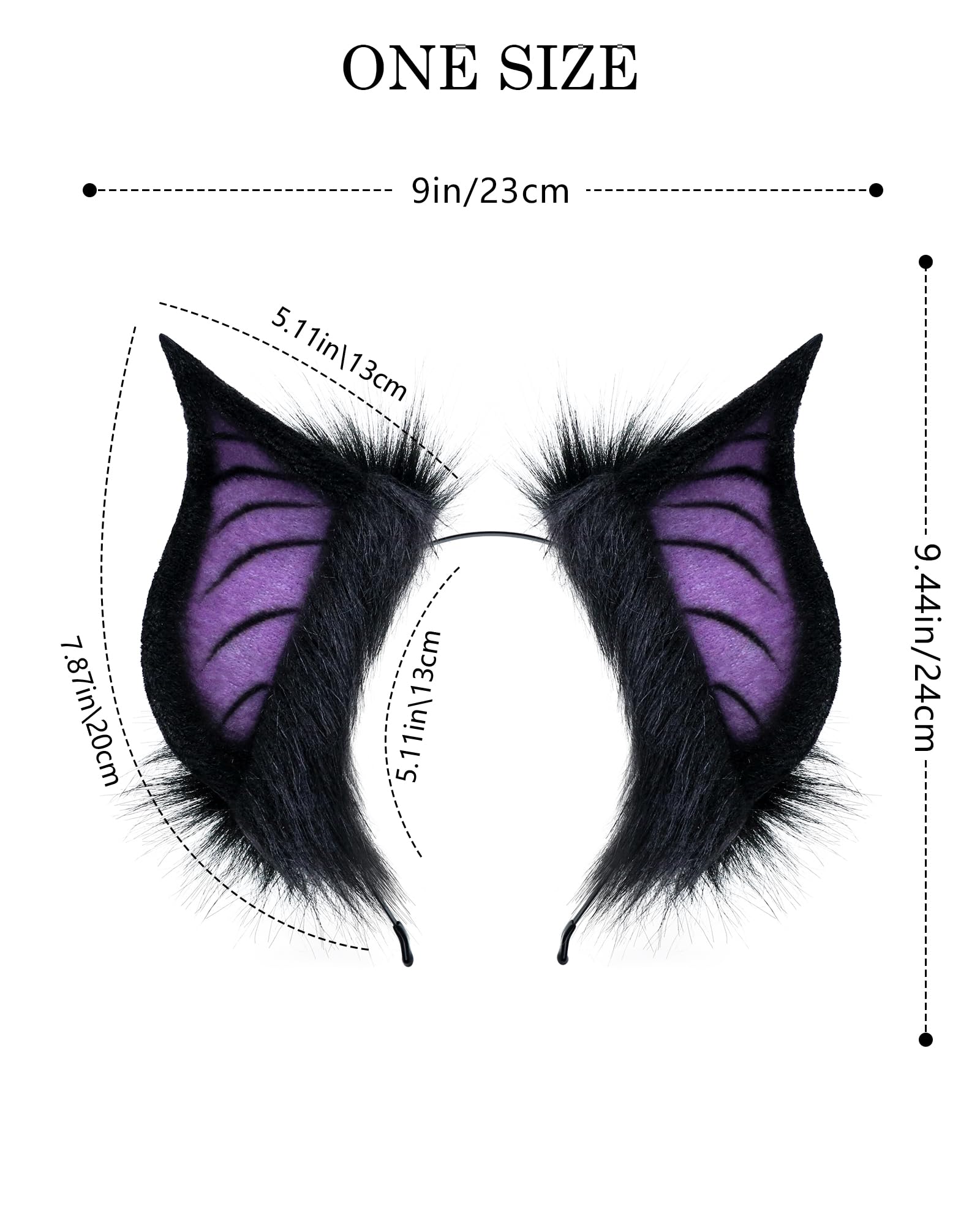 ZFKJERS Handmade Bat Beast Ears Headband Cosplay Costume Accessories for Halloween Anime Con, Stage Performance (Black Purple) - Image 3
