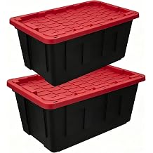 2 Pack 40 Gallon Extra Large Storage Bin with Snap Lid, Heavy Duty Plastic Storage Container,Lidded Storage Bin,Black and Red