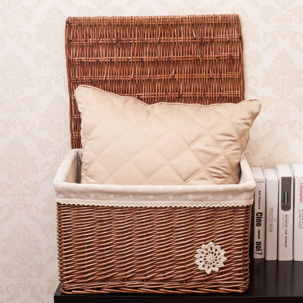 Cesto Portaoggetti Intrecciato in Rattan Con Coperchio Scatola Organizzatrice Per Cosmetici E Oggetti Vari Perfetta Per Camera Da Letto E Soggiorno Piccola