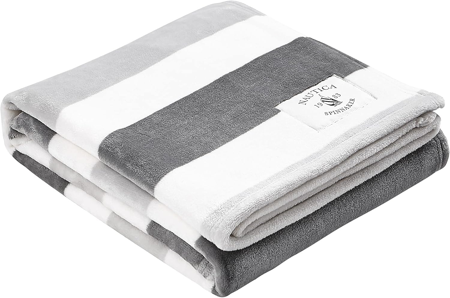 Nautica - Throw Blanket, Super Soft & Cozy Fleece Bedding, Dorm Room Essentials (Awning Stripe Grey, Throw)