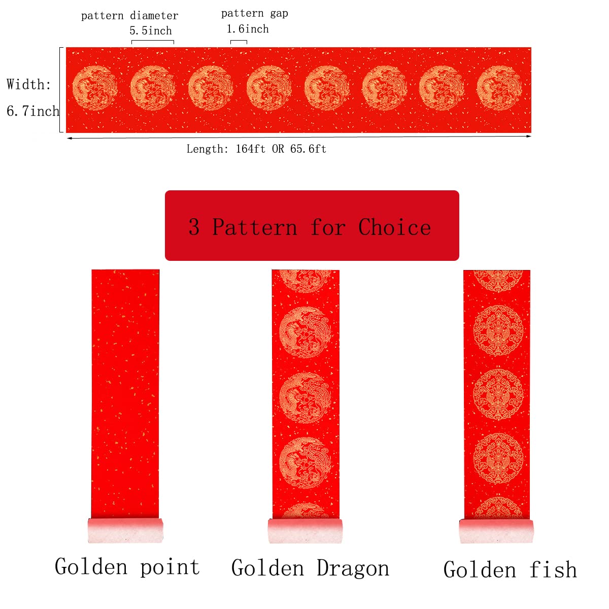 Red Xuan Paper Roll,Calligraphy Rice Thicken Paper Scrolls, Blank Chinese Couplets Chunlian Paper Cut for Chinese Spring Festival Party Decor,Half Raw Ripe 17cmx50m (6.7inch*164ft), Golden Point