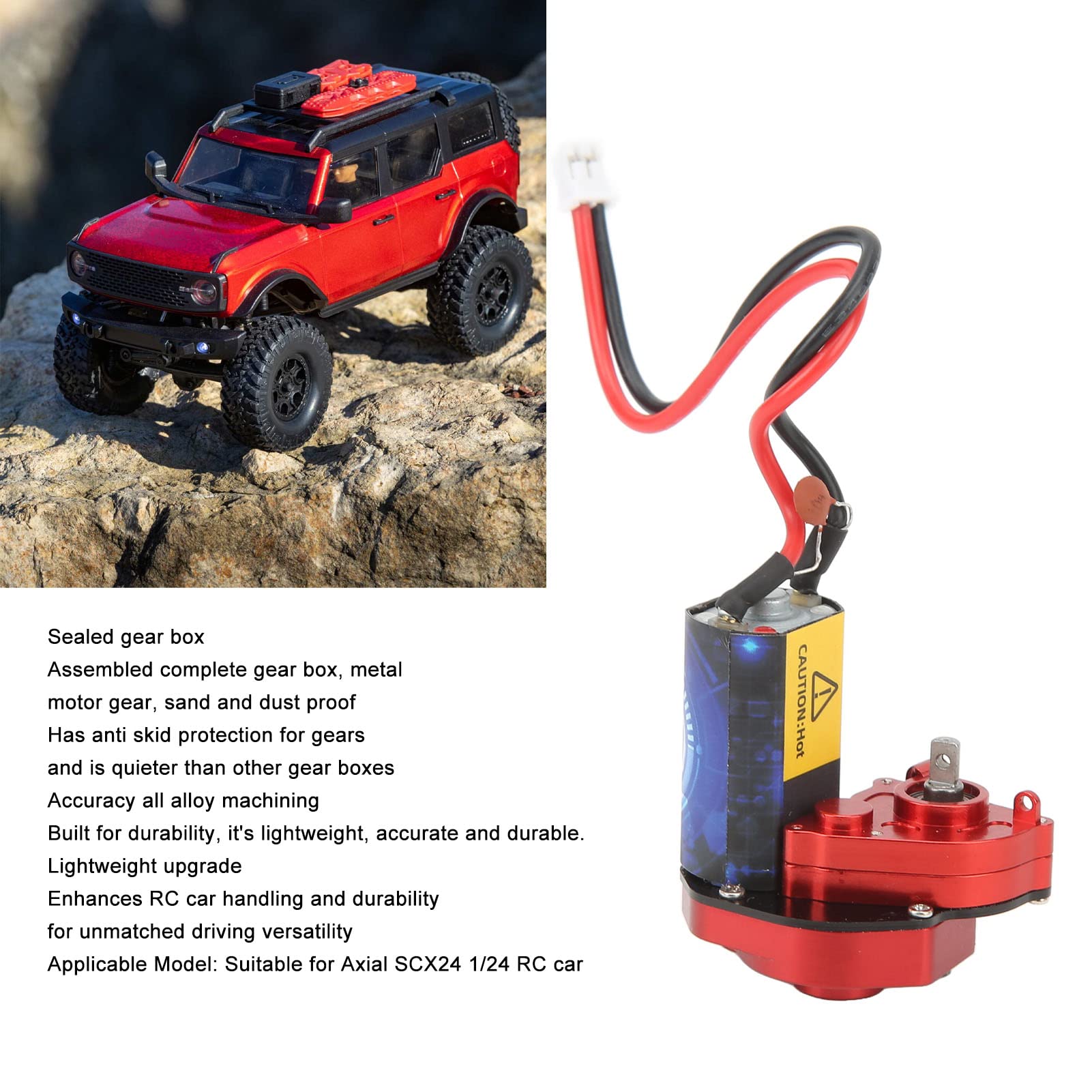 Case with 66T Brushed Motor Aluminum Alloy RC Parts for SCX24 1/24 RC Car (Red)