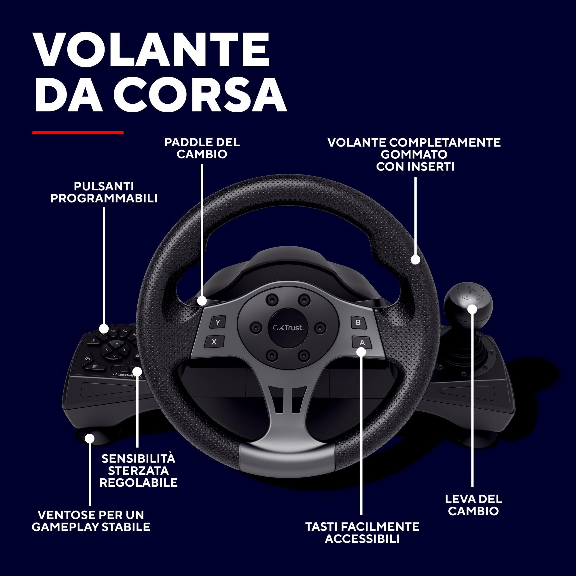 GXTrust Movi Volante per PC, Volante da Corsa da Gaming con Pedali e Leva del Cambio per Simulatore di Guida/Farming Simulator / F1 / Gran Turismo