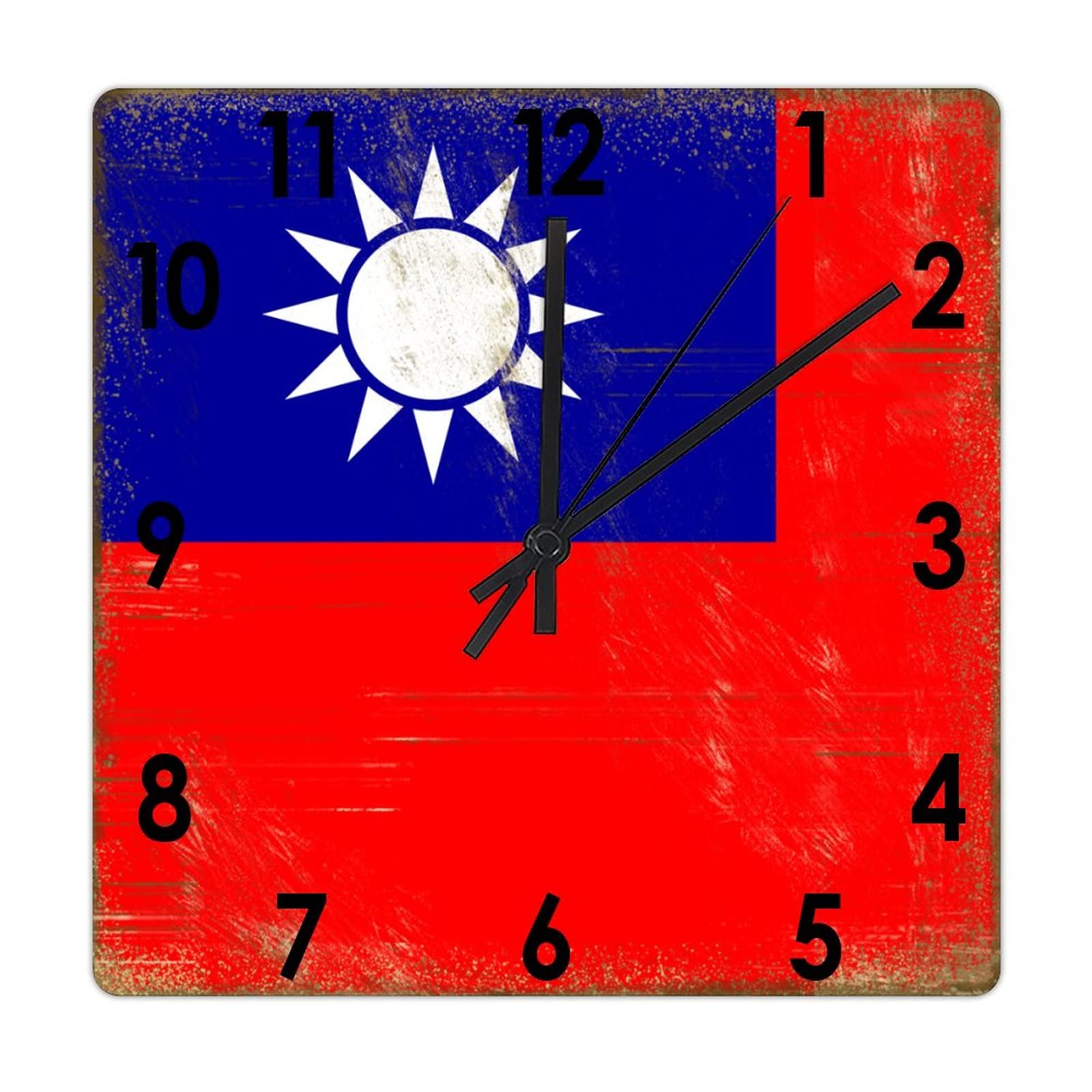 Horloge murale silencieuse en bois 38cm - Pendule quartz drapeau Taïwan