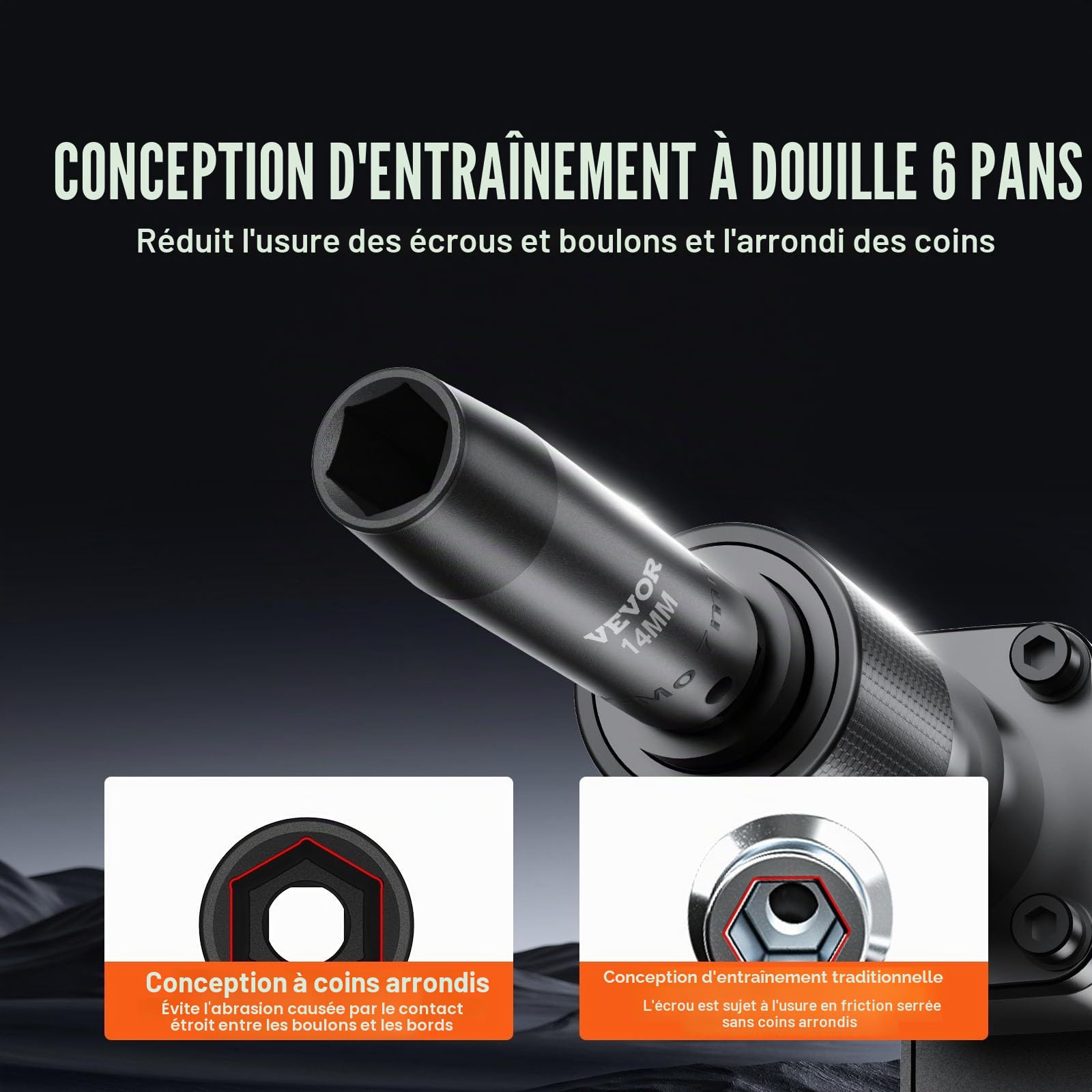 VEVOR Jeu de Douilles à Choc 3/8" Jeu de 44 Douilles à Impact 6 Pans en Acier Allié CR-V Dureté HRC 42-48 Solide Repère de Taille Facile avec Accessoires et Mallette de Transport pour Réparation Auto