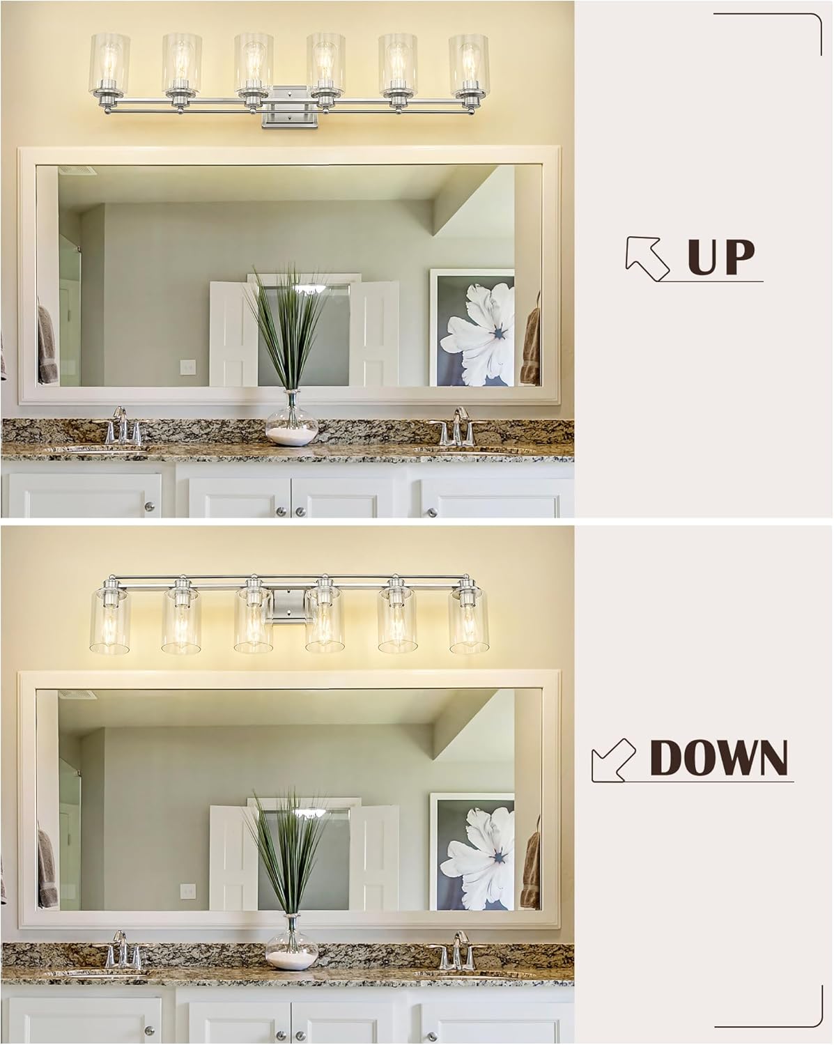 Bathroom Vanity Light Fixtures 6 Light, HWH Brushed Nickel Vanity Light Bathroom Lights Over Mirror, Wall Vanity Lights for Bathroom with Clear Glass Shade, 5HLT63B-6W BN