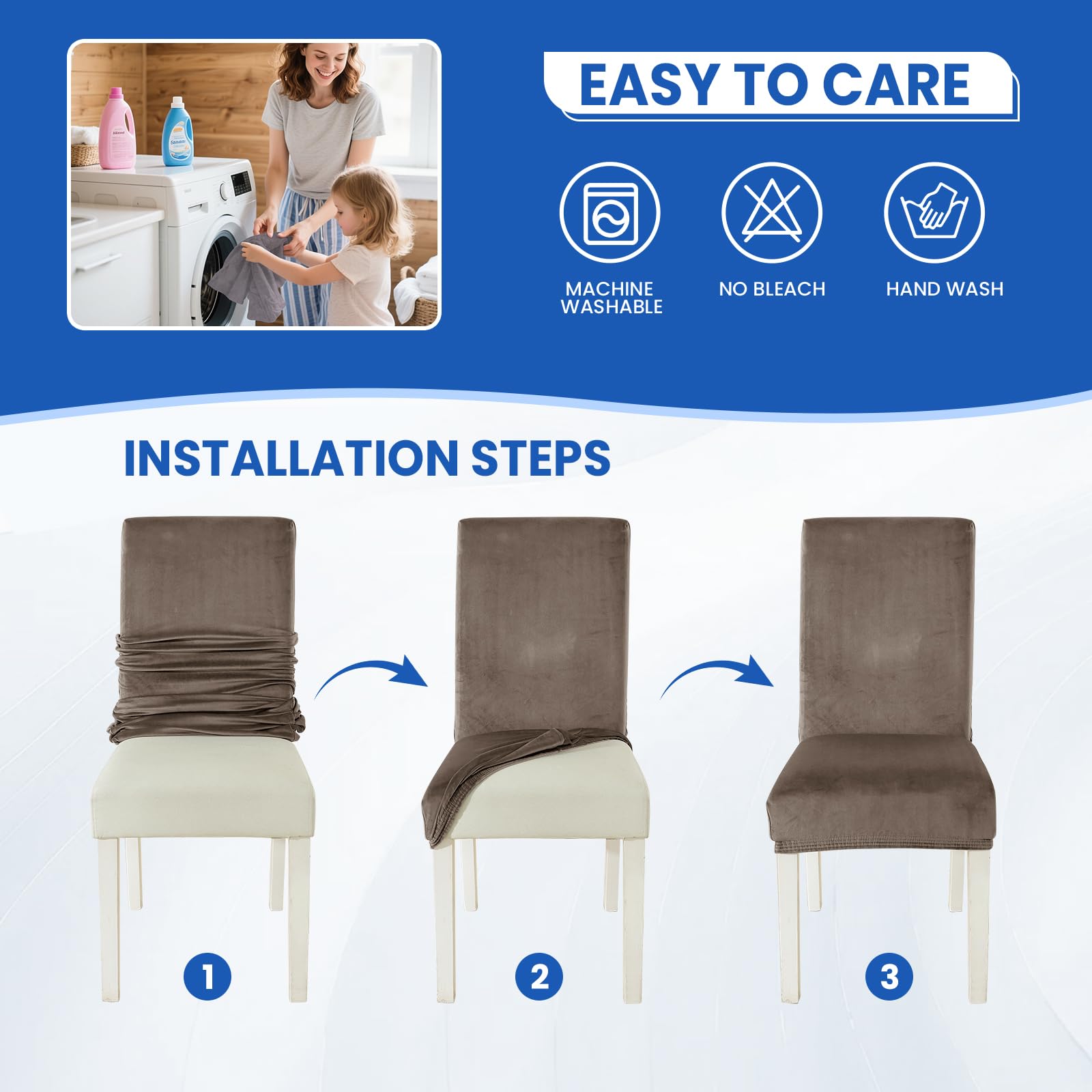 Ystyle Velluto Coprisedie con Schienale 6 Pezzi, Coprisedie Cucina Elasticizzati, Fodere Sedie Universale Soggiorno, Chair Cover Morbido Antimacchia, Moderno Fodere per Sedie, Cachi