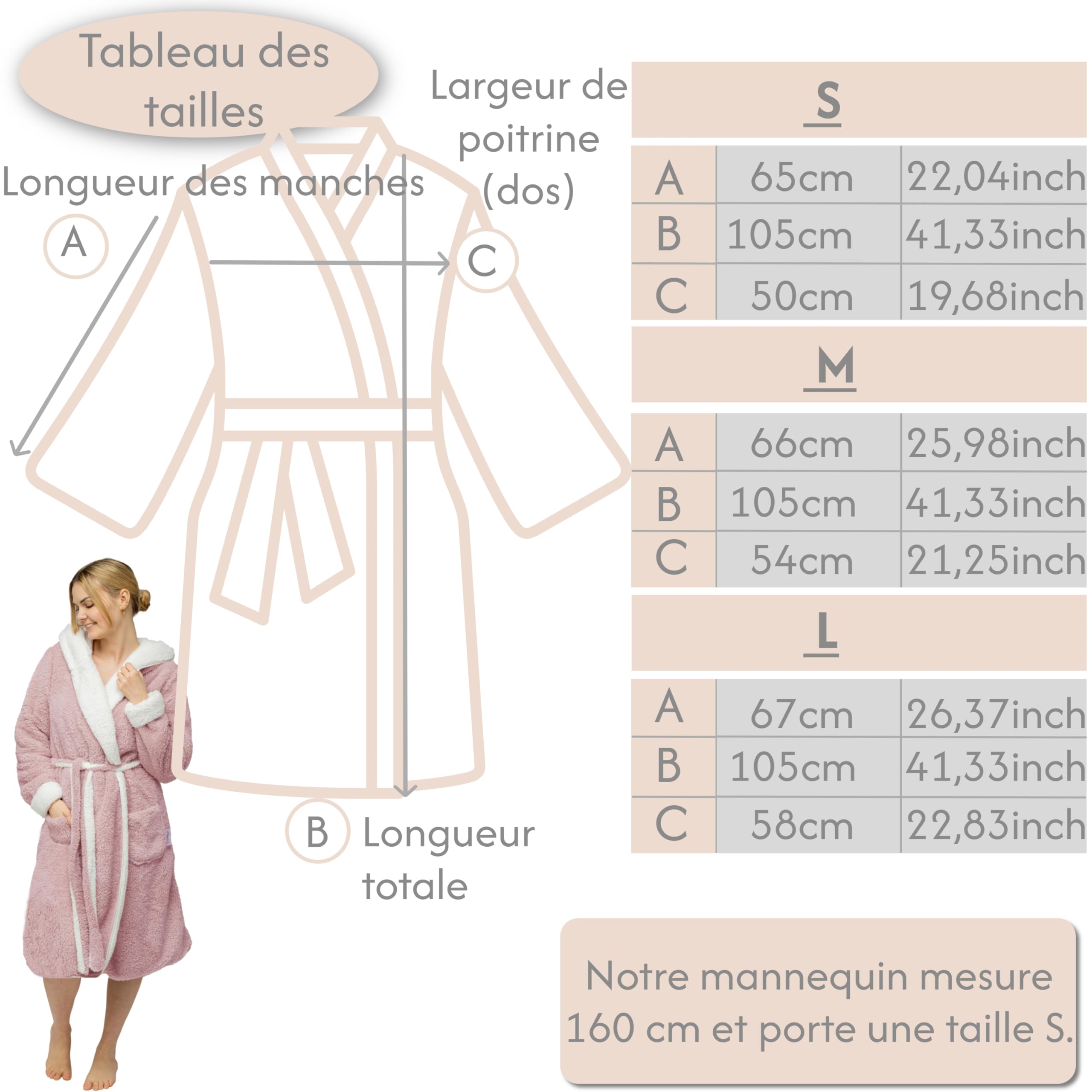 Peignoir moelleux pour femme - Avec fonction réversible douillet à capuche Robe de Chambre de Bain Cocooning Douillet