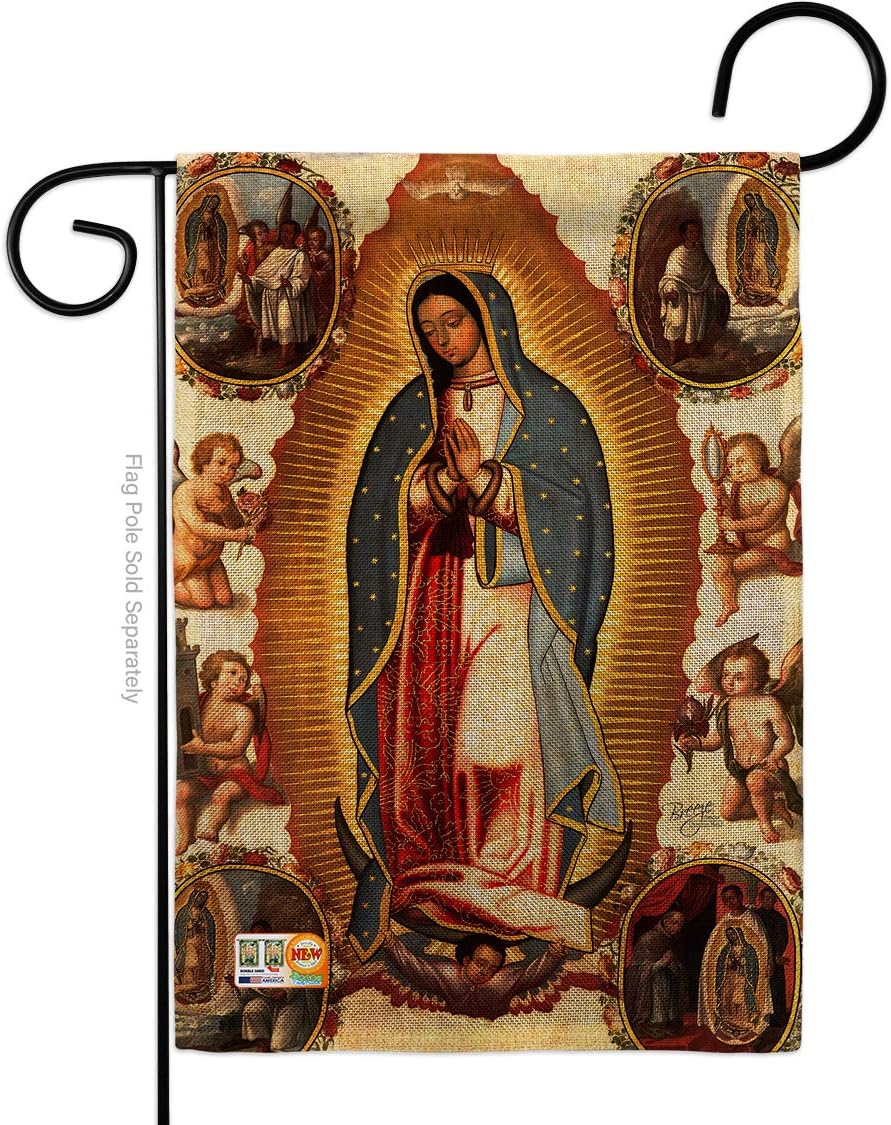 Our Lady of Guadalupe Burlap Garden Flag Religious Faith Hope Grace Peace Dove Christian Religion Easter Small Decorative Gift Yard House Banner Double-Sided Made In USA 13 X 18.5