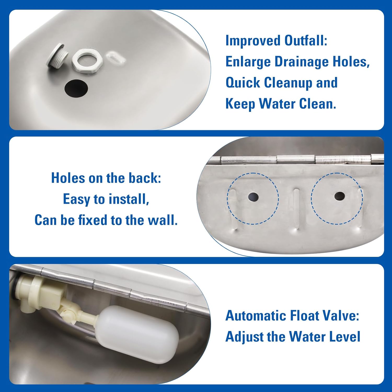 Stainless Steel Automatic Livestock Waterer Dog Waterer Bowl Upgraded Bottom Drain Hole with Water Hose (3/4'') and Float Valve and Two Expansion Screws, for Cattle Horse Goat Sheep Animals Pet