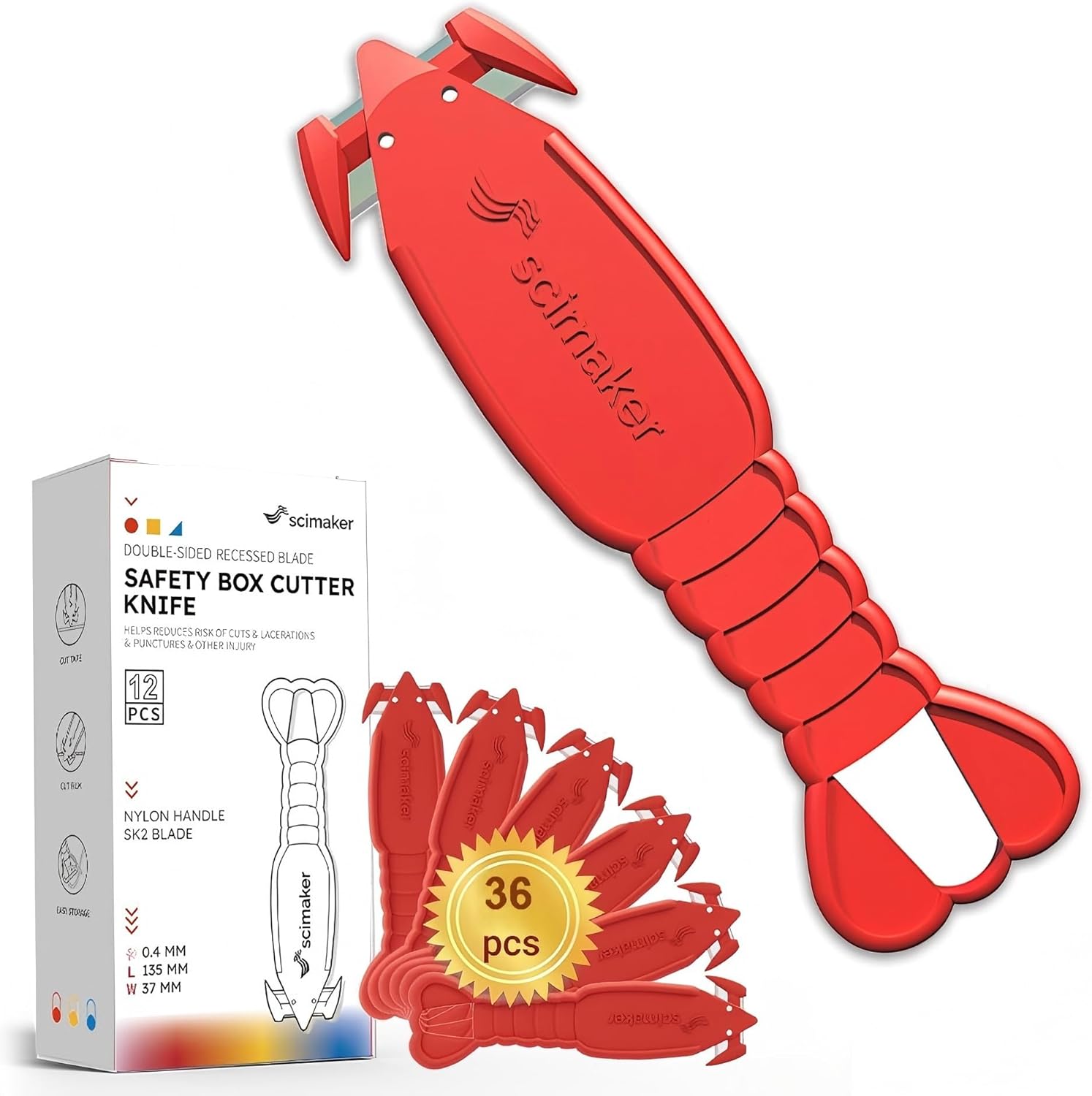 Lobster - Shaped Safety Box Cutter, Portable Stainless Steel Blade Plastic Body Utility Knife for Easy Package Opening ， Safety Box Cutter ，Ergonomic Film Cutting Blade， Carton, Shrink Wrap