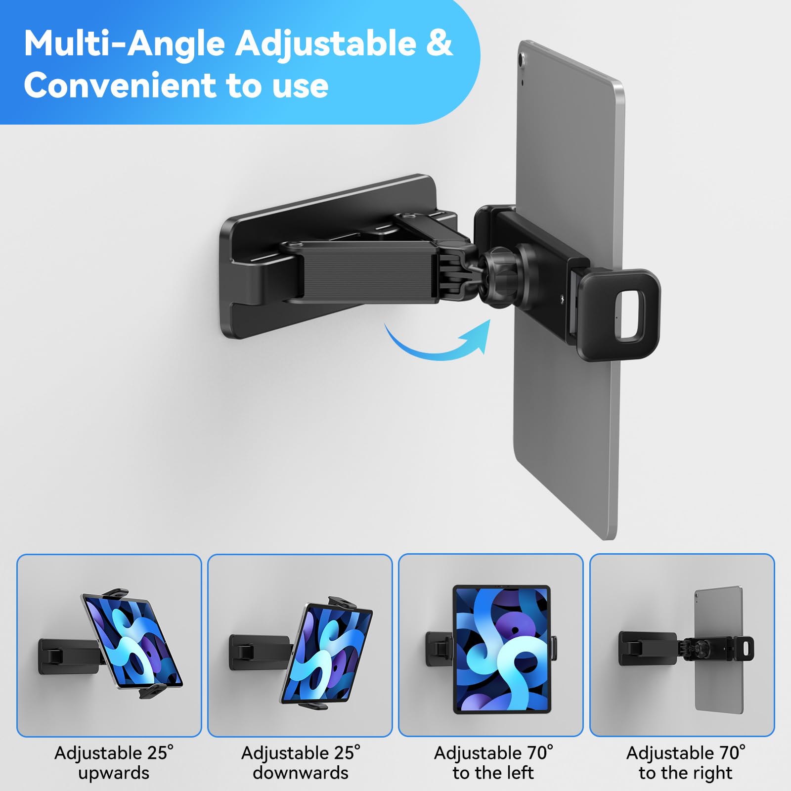 aceyoon Supporto Tablet Muro, Porta Tablet Parete Rotazione a 360°, Compatibile iPad Galaxy Tab Surface Pro, Tablet 4.7-12.9 Pollici Nero