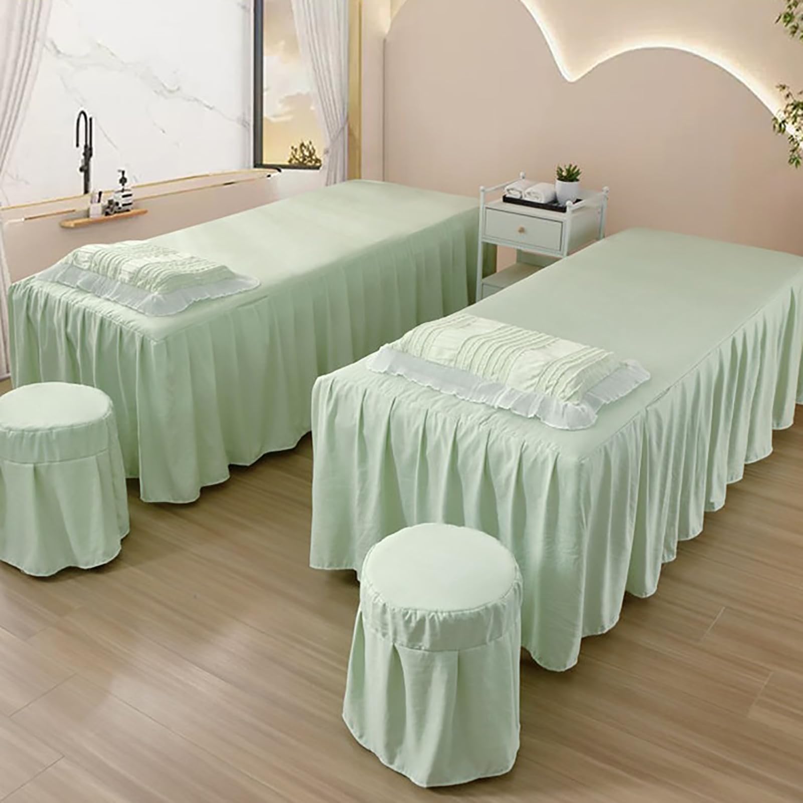 Spódnica do stołu kosmetycznego,pokrowiec na stół do masażu z otworami wentylacyjnymi, 4-częściowy zestaw pościeli do stołu do masażu spa,White,80x190cm(31x75inch)