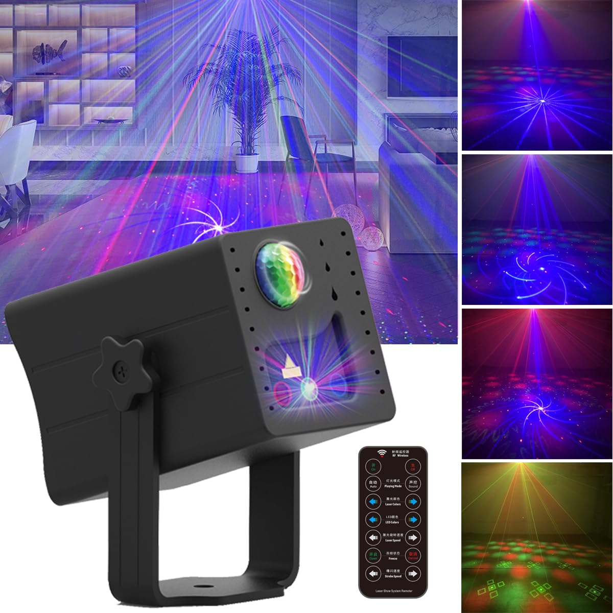 ADDBITCOLOR Portable Rechargeable RGB Laser-LED Light Sound Activated Projector for DJ Disco Stage Party Xmas Decorations Pub KTV Bar Dance Gift Birthday Wedding in-Car Travel Show Home Camp Trip