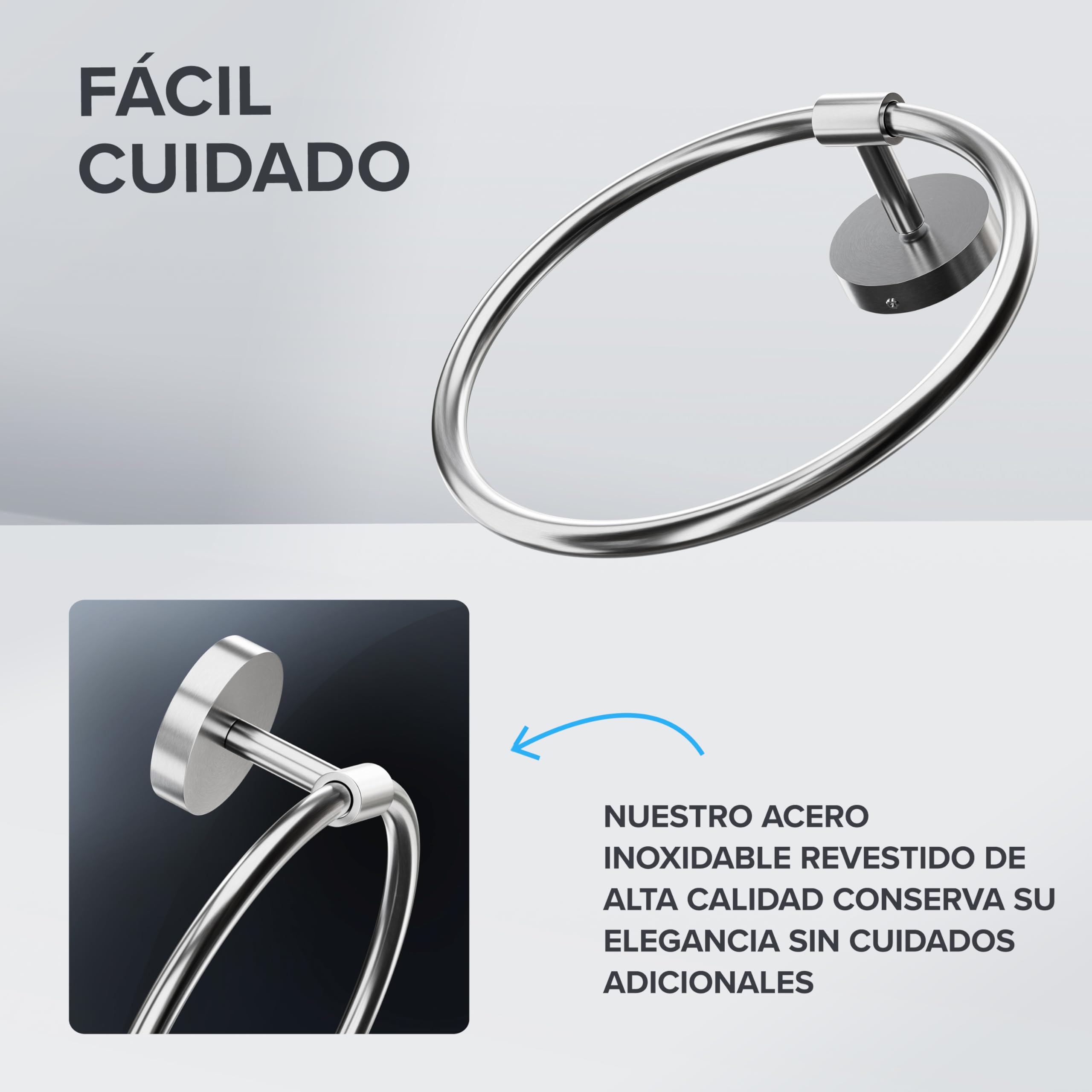ovimar Anillo de toalla Rubjerg rectangular | acero inoxidable plateado | toallero para taladrar | diseño moderno | fijación en la pared | para el baño, los invitados o la cocina