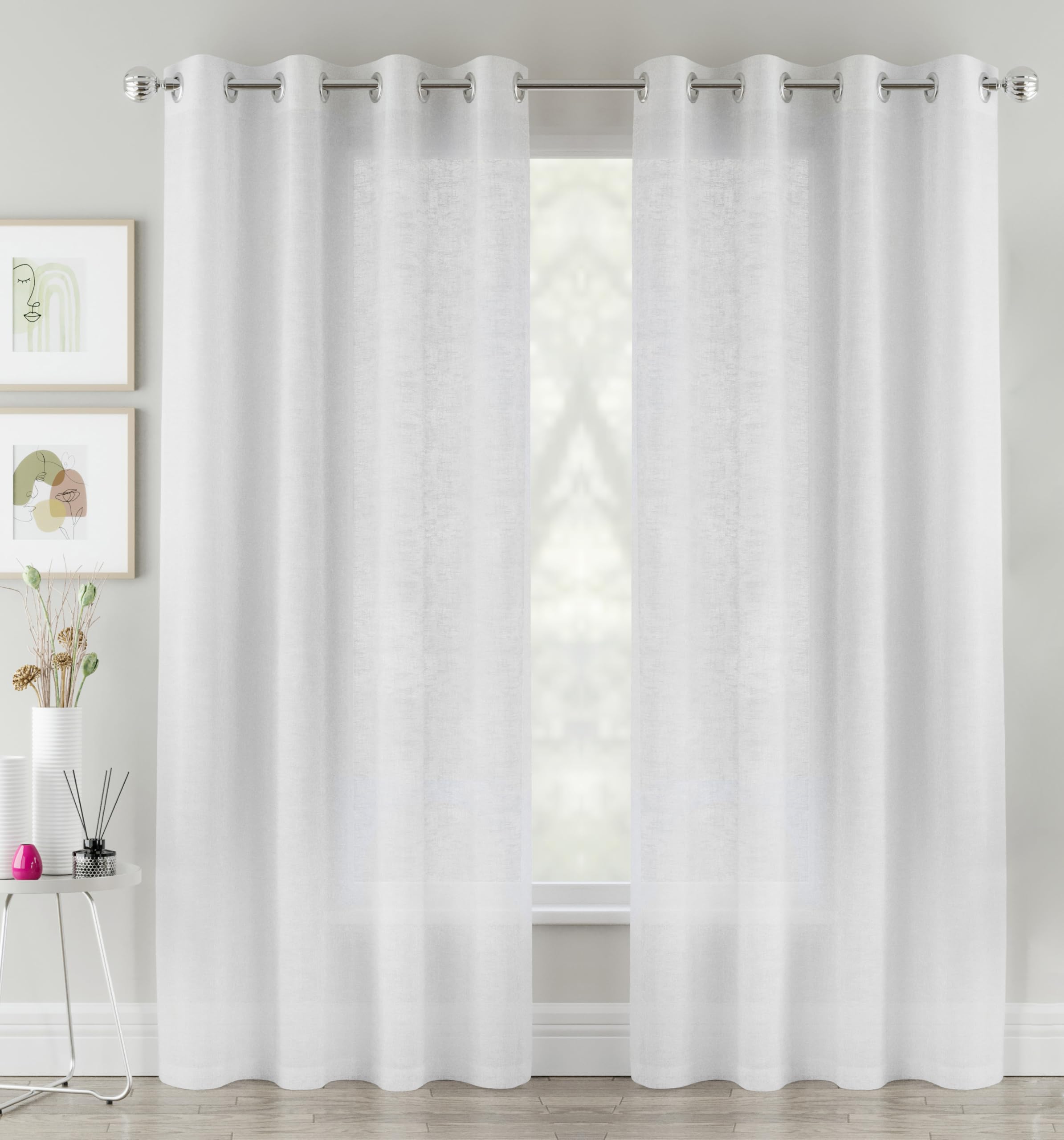 Rackhams White Linen Look Sheer Voile Panel Pair With Eyelet Header - Ideal For Living Rooms & Bedrooms - 55" (140Cm) Width X 90" (229Cm) Drop