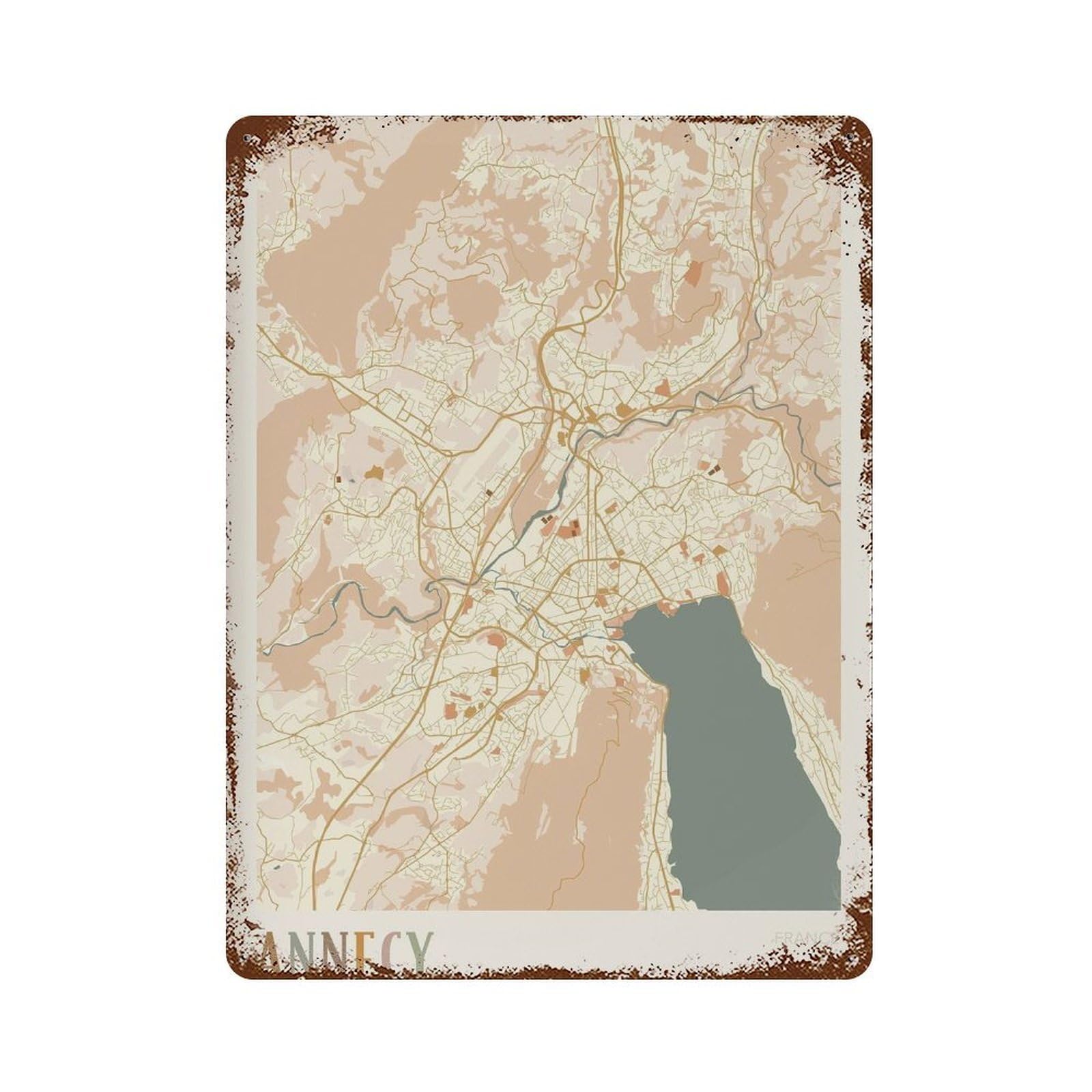 xiaoxiaoshen Annecy Map France Travel Gift Boho (2) Wall Decor Art Metal Tin Poster Modern Home Decor Art Home Bar Shop Decorations Vintage Sign 40x30cm