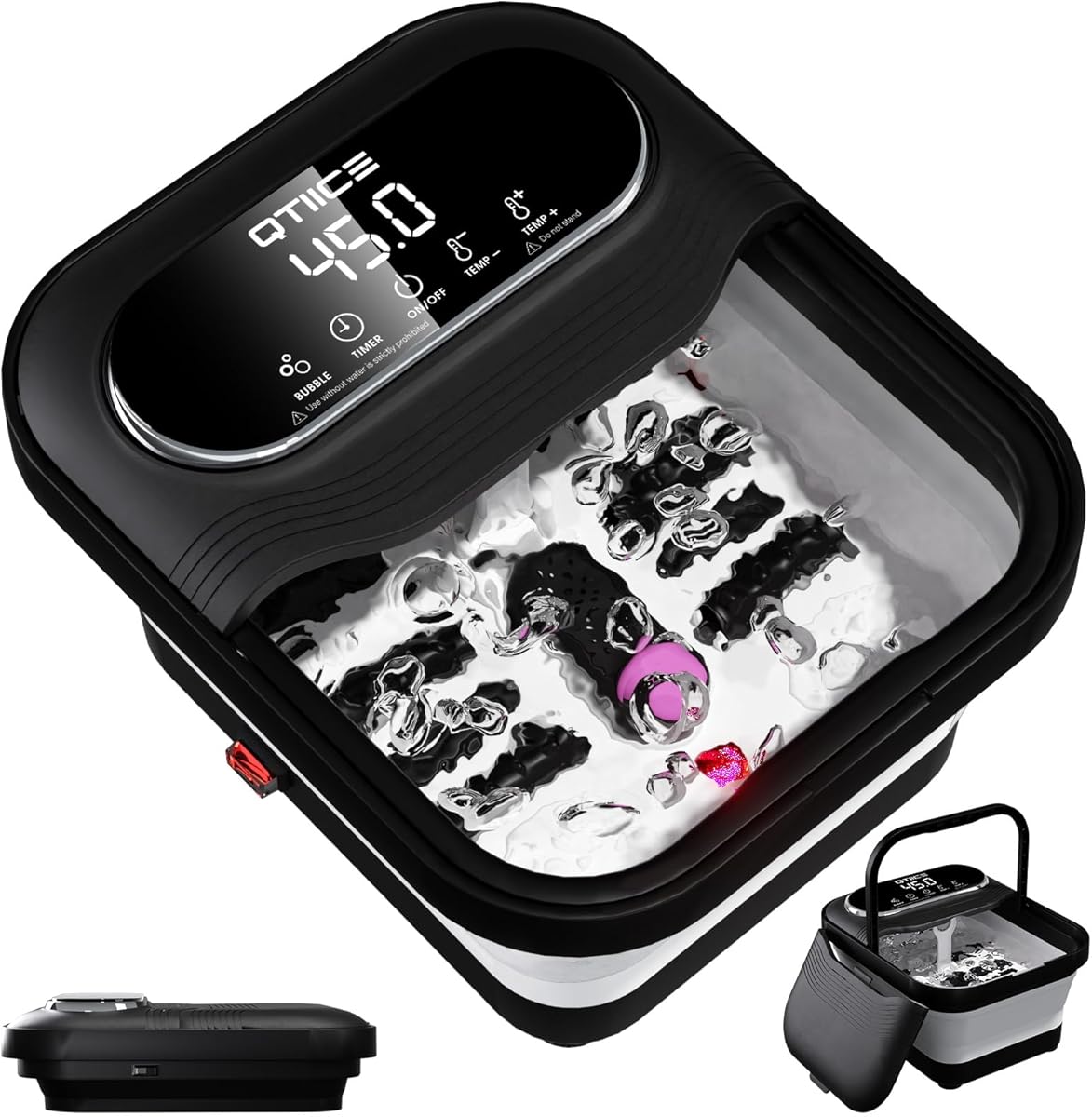 Touchscreen Faltbare Fußbad und Massagegerät mit Heizung, Fußbadewanne, Fußbad mit Wärme und Blasen, Temperaturregelung, Massage-Rollen, Vibration, Pediküre-Stein, Griffe - Schwarz
