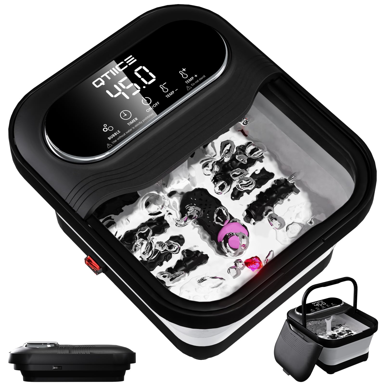 Baño de Pies y Dispositivo de Masaje Táctil Plegable con Calentamiento, Baño de Pies Masajeador con Calor y Burbujas, Control de Temperatura, Rodillos de Masaje, Vibración, Piedra para Pedicura