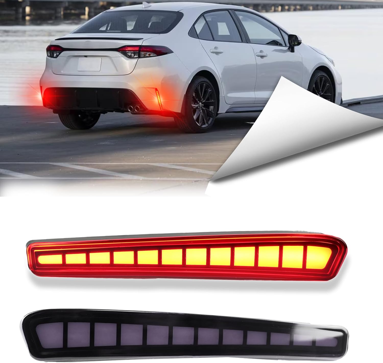 Full LED Rear Reflector Fog DRL Kit for Toyota Corolla 2021-2023 L LE XLE, Function as Dynamic Sequential Turn Signal Lights，Daytime Running Light Kit (REAR REFLECTOR SMOKE)