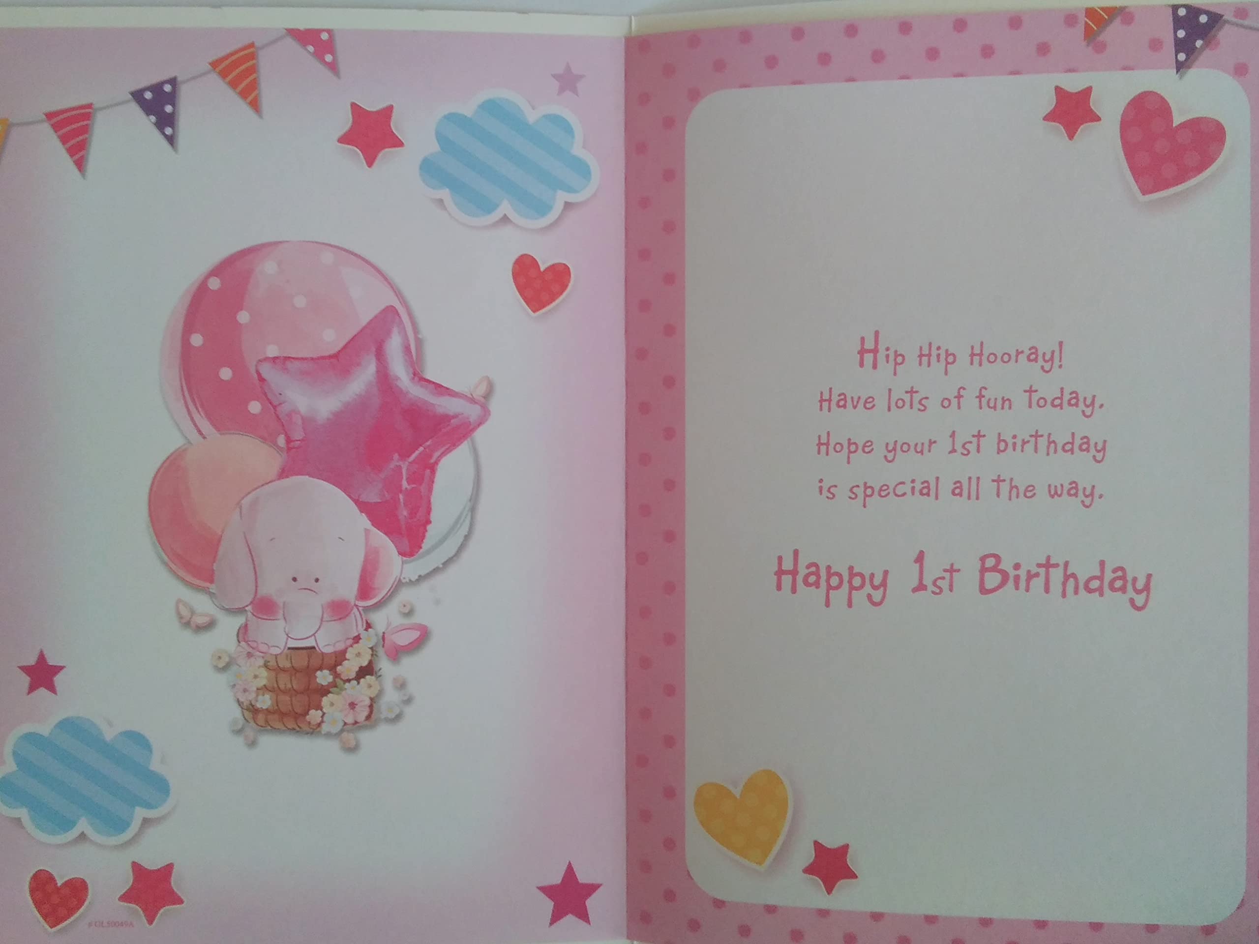 Ruby Ashley Biglietto di auguri per il 1° compleanno di una ragazza, simpatico orsacchiotto per una bambina di un anno con palloncini, biglietto di auguri per il primo compleanno