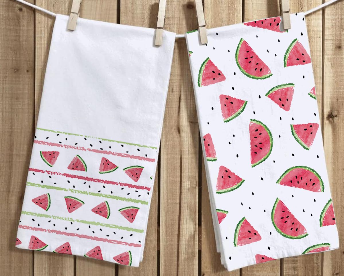 Juego de 2 paños de cocina de acuarela y sandía de 18 x 28 pulgadas, paños de cocina de verano de temporada para cocinar y hornear
