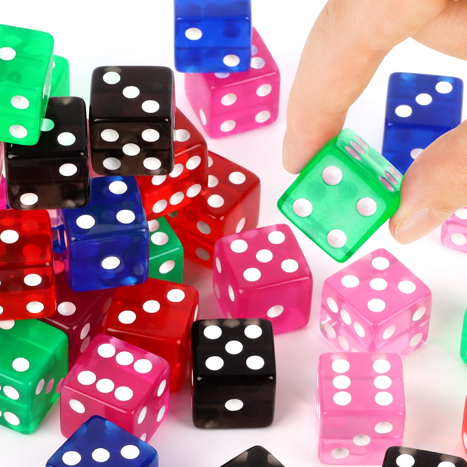 Hooqict Juego de 100 dados de casino estándar de 16 mm, dados de acrílico de 6 caras de colores para juegos de mesa (azul, verde, amarillo)