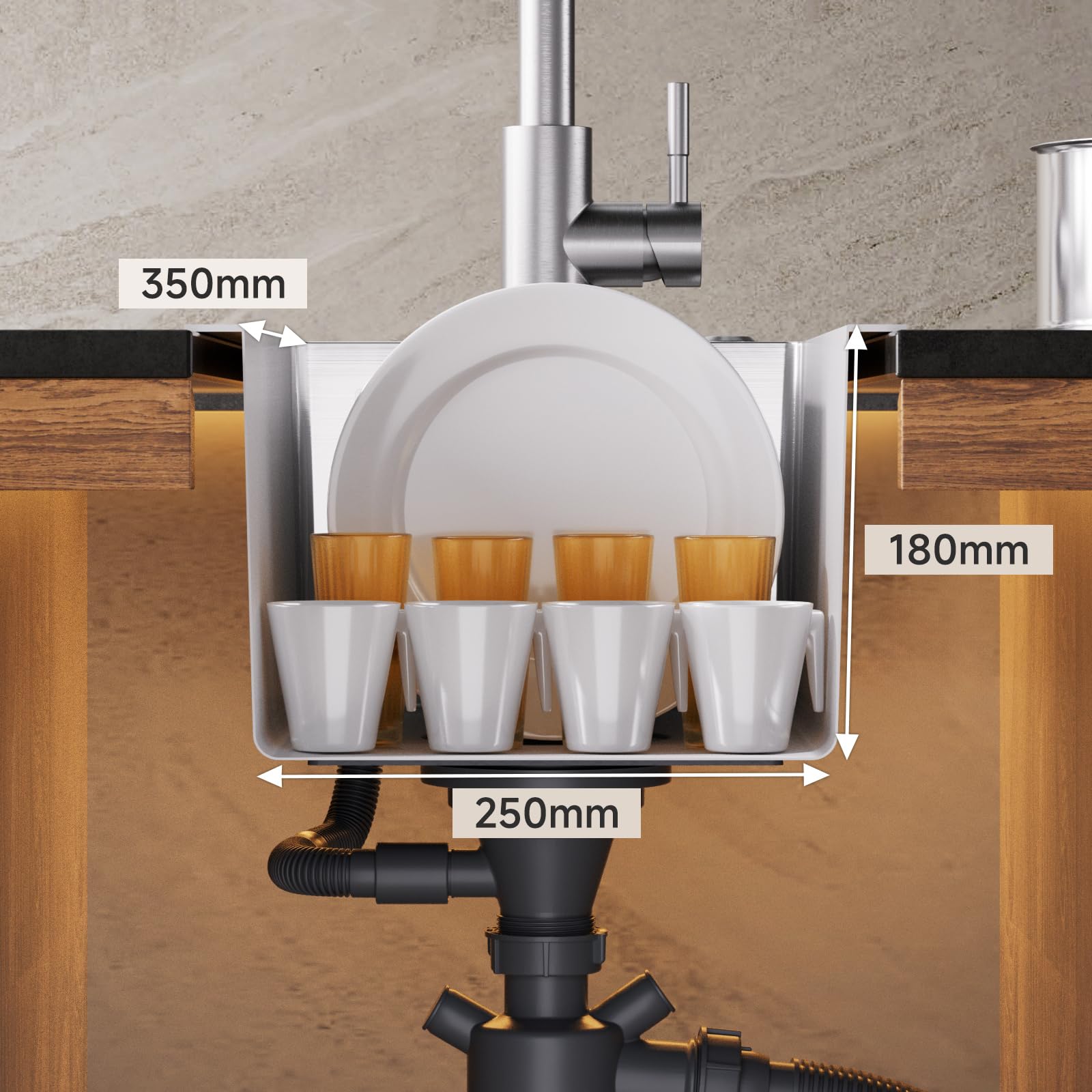 CECIPA Lavello Cucina 1 Vasca 30 x 45cm, Lavandino Cucina in Acciaio Inox quadrato, Lavabo Piccolo Montaggio Incasso o Superiore, Superficie Spazzolata, con Sifone