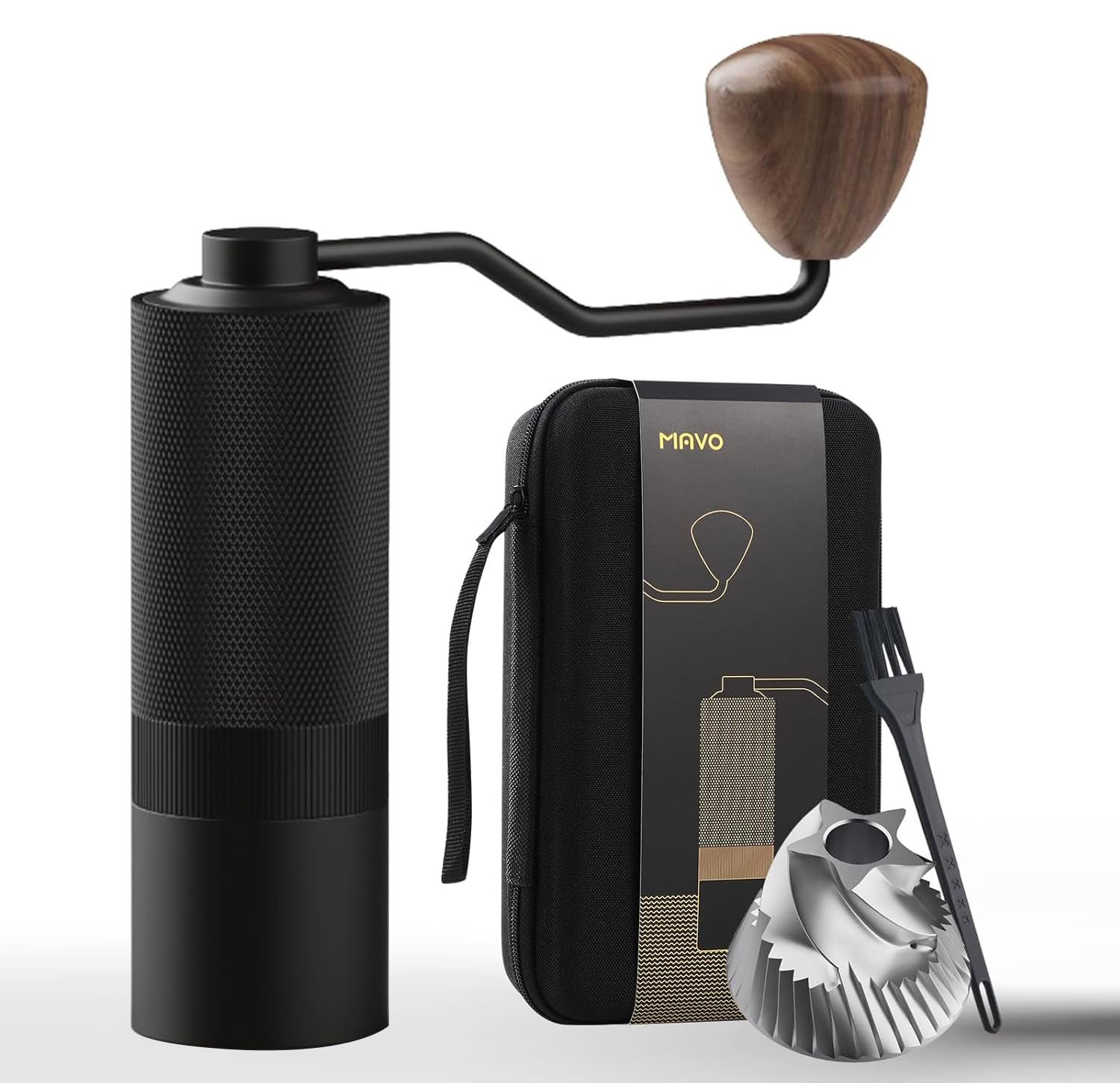 MAVO Wizard 2 Manual Coffee Grinder with CNC Stainless Steel Conical Burr, Internal Adjustable Setting, Double Bearing Positioning, 20g Capacity for Aeropress, French Press, Espresso Black