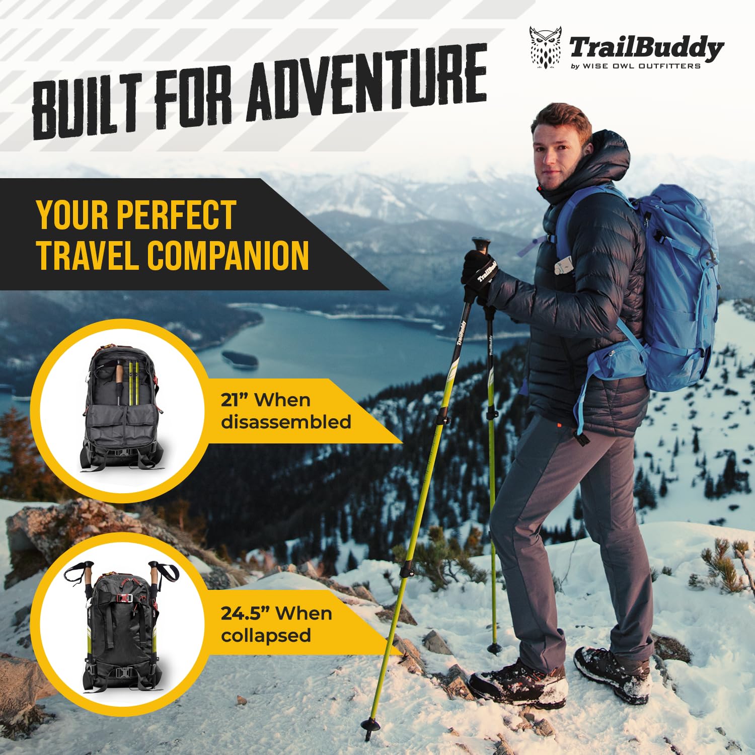 TrailBuddy Bâtons de randonnée - Bâtons de Marche télescopiques pour Hommes et Femmes - Extensibles 62-137 cm - Bâtons de randonnée ultralégers en aluminium 7075-1 Paire