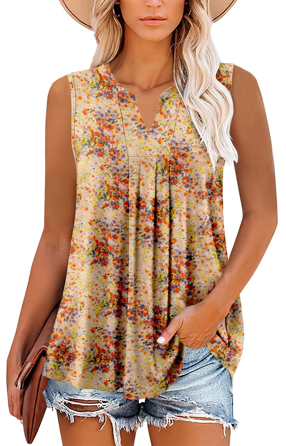 KISSMODA Tank Tops for Women Summer Sleeveless V Neck T Shirts Business Casual Outfits Flowy Tunic Oversized Clothes