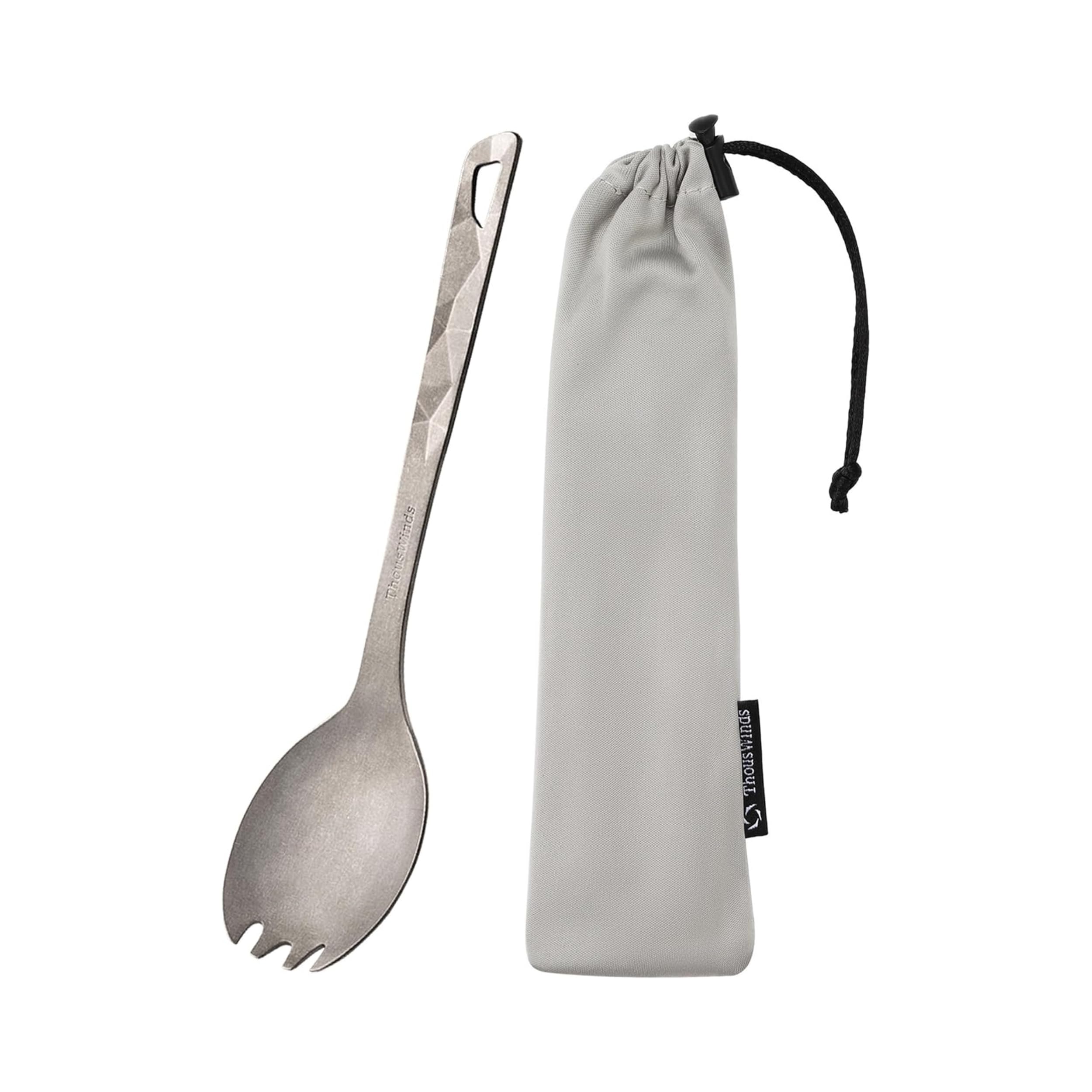 Thous Winds Titanium Spork, Lightweight and Durable Camping Fork, Portable Reusable Flatware for Outdoor Backpacking Hiking Picnic Travel, with Storage Bag