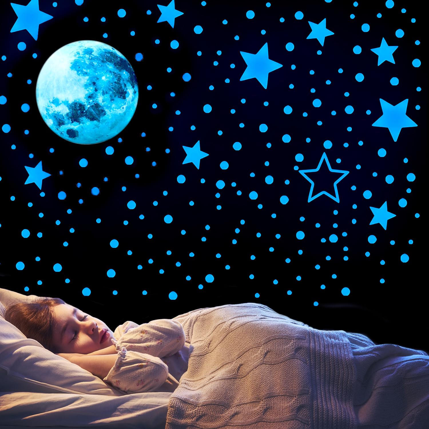 Estrellas Luminosas, 432 Piezas Pegatinas de Estrellas Luminosas Pegatinas de Pared de Estrellas Luminosas Estrellas de Techo que Brillan en la Oscuridad para Decoración de Paredes (Azul)