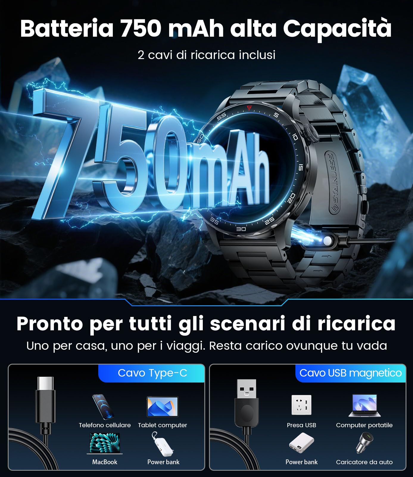 BENYAR SMART Smartwatch Uomo con Chiamata e Risposta, 1.43'' HD AMOLED Orologio Smartwatch Uomo, 750mAh Batteria, 100+ Modalità Sportive, Sonno Cardiofrequenzimetro Contapassi per Android iOS