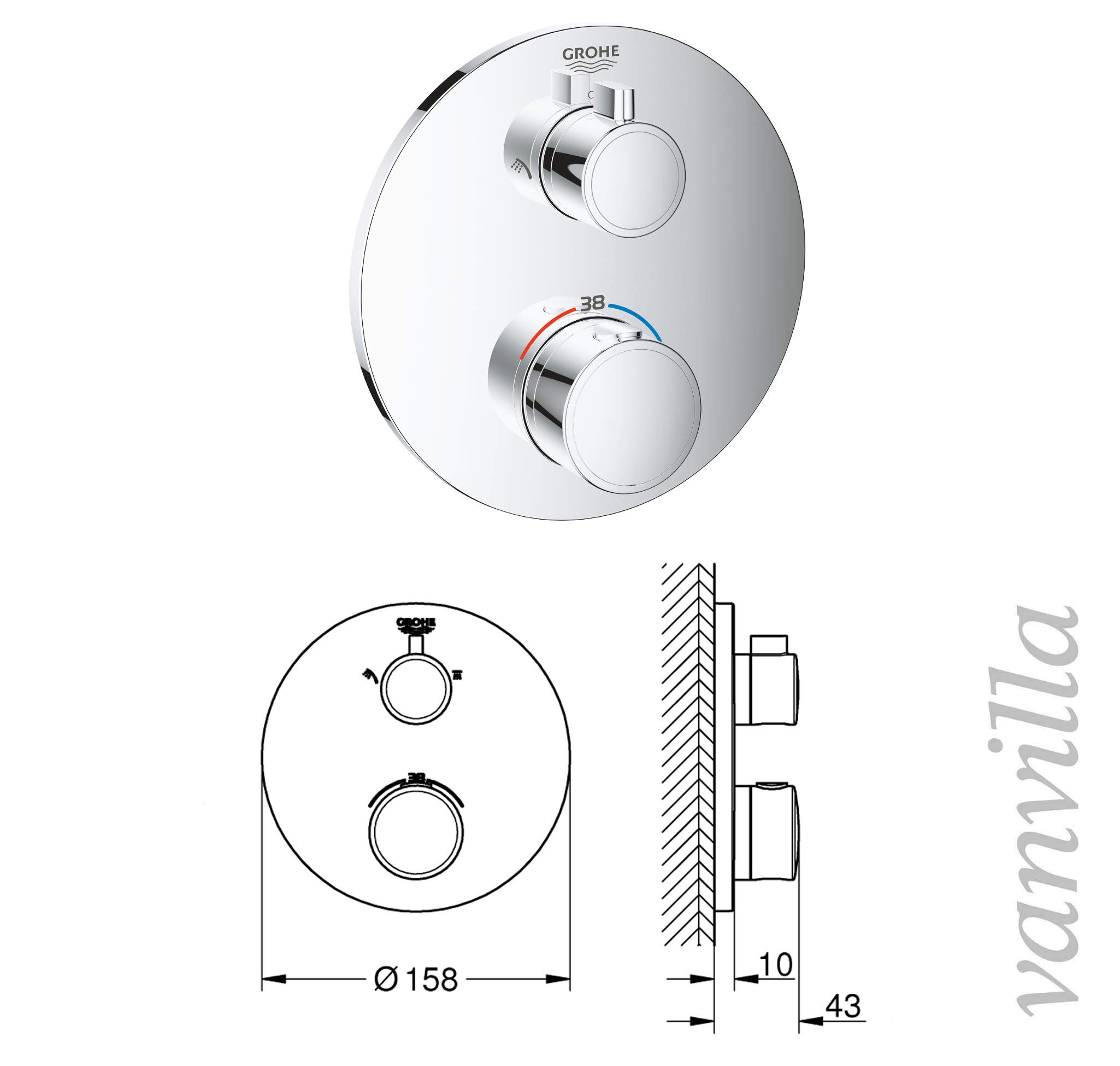 Vanvilla Dusch-Set Mit Hansgrohe Thermostat – Unterputz Armatur, Regendusche 30x30 Cm & Handbrause