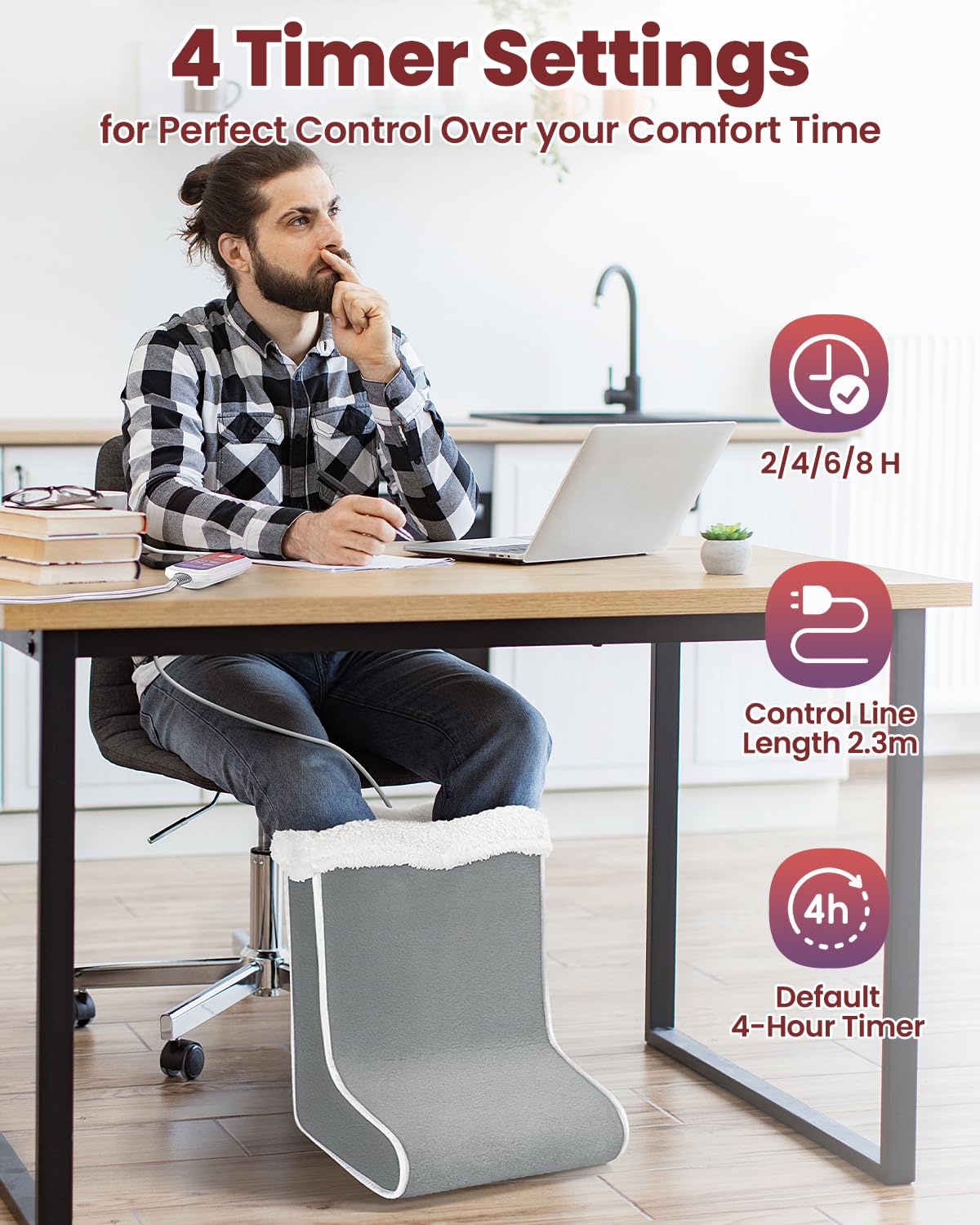 Chauffe Pied Electrique, Chauffage Rapide Chauffe Pied avec 6 Niveaux de Température et 4 Minuterie, Lavable Chauffe Pieds Chauffant Électrique avec Arrêt Automatique pour Maison Bureau